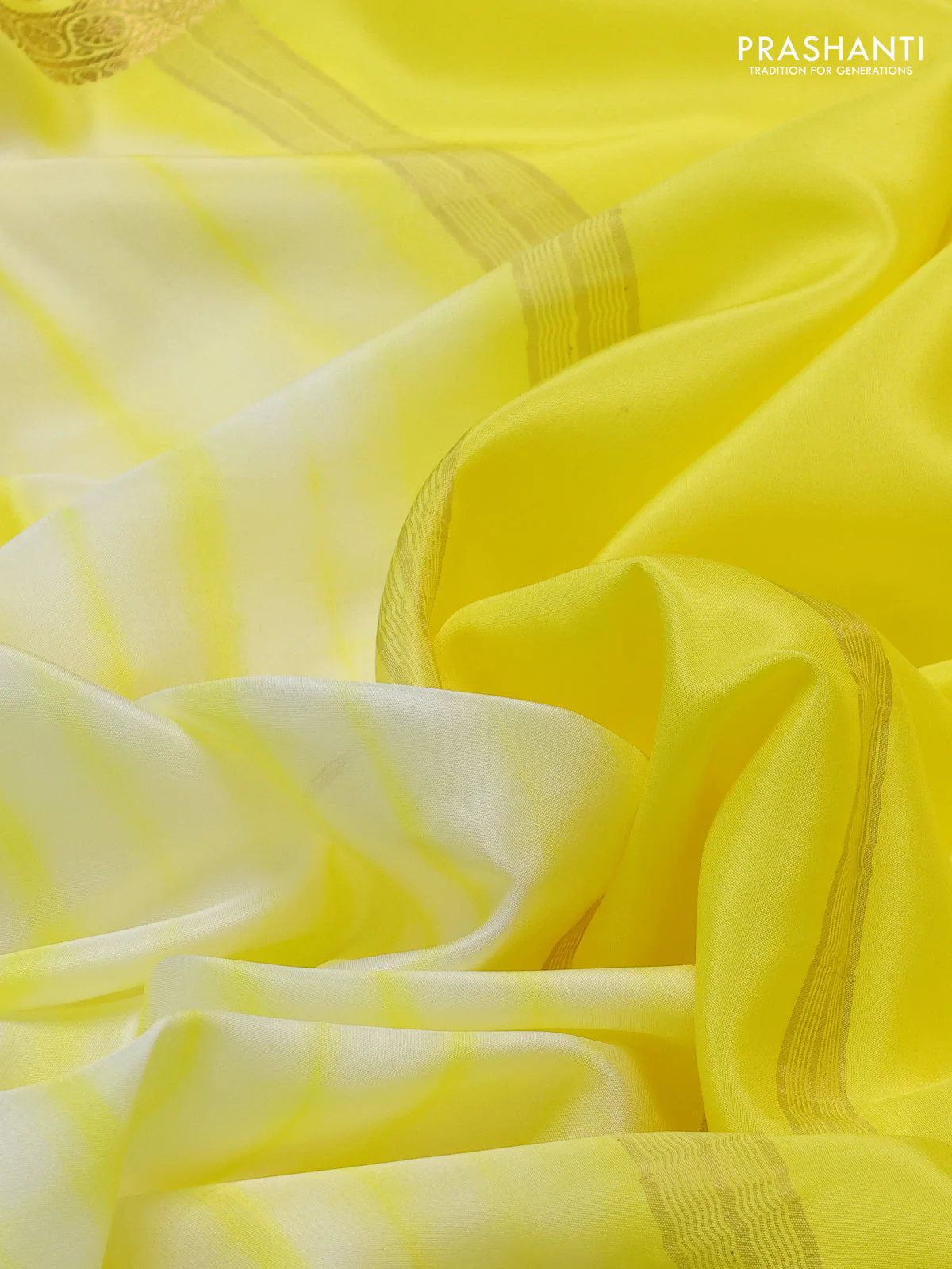Pure mysore silk saree off white and yellow with allover shibori prints and rettapet zari woven border - Image 3