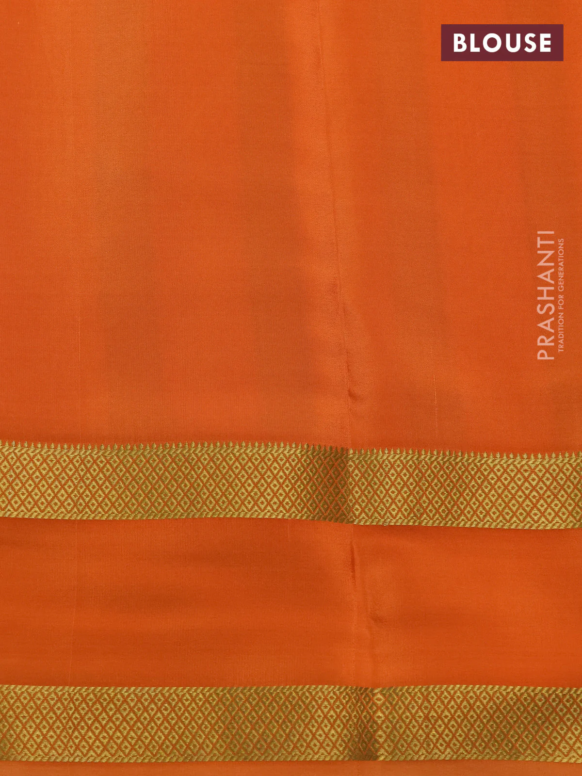 Pure mysore silk saree orange with allover checks & geometric prints and rettapet zari woven border - Image 4