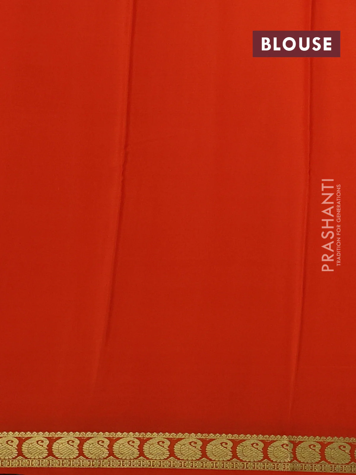 Pure mysore silk saree orange with plain body and paisley zari woven border - Image 3