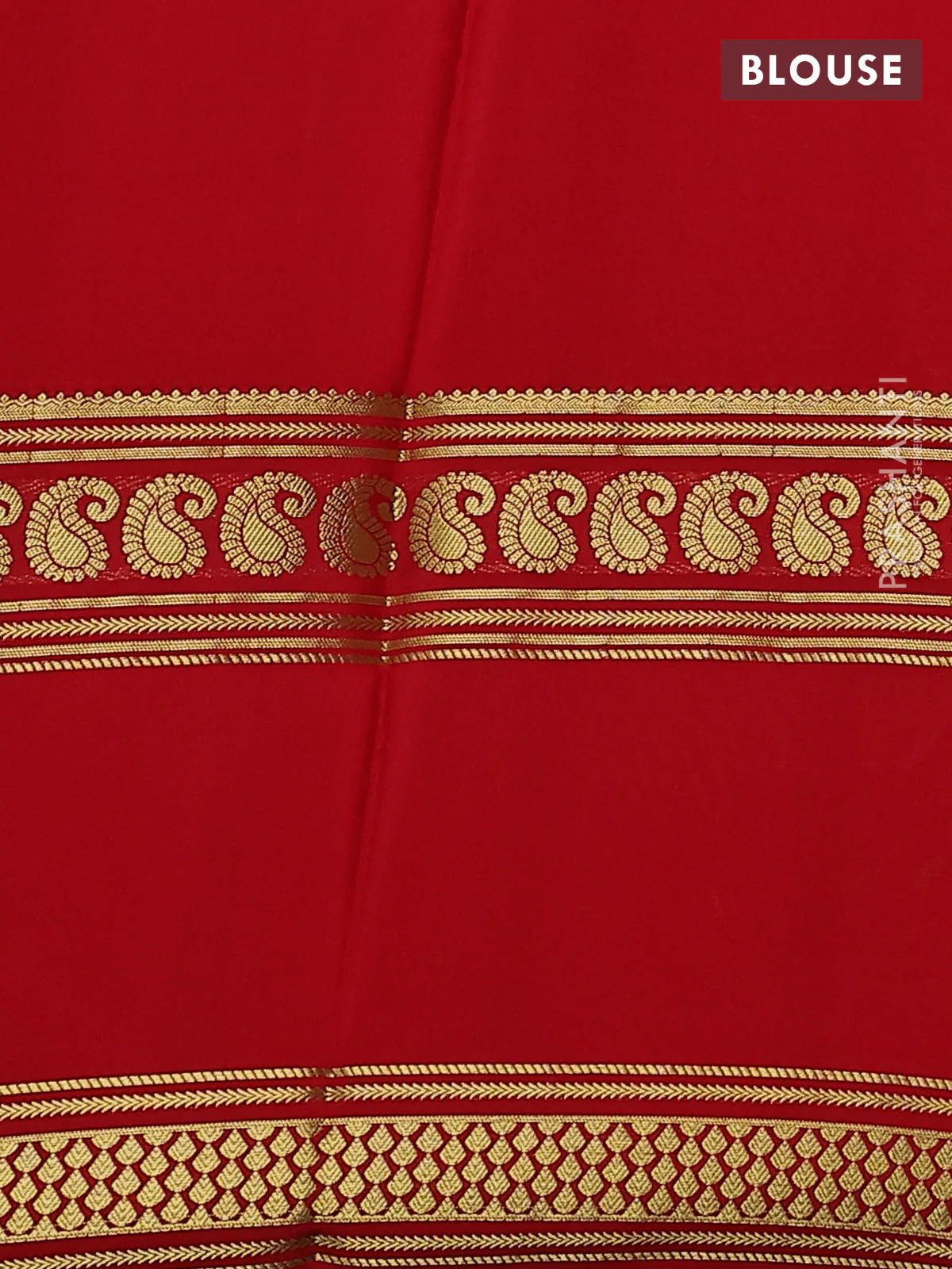 Pure mysore silk saree pale orange and red black with plain body and long rettapet zari woven border - Image 3