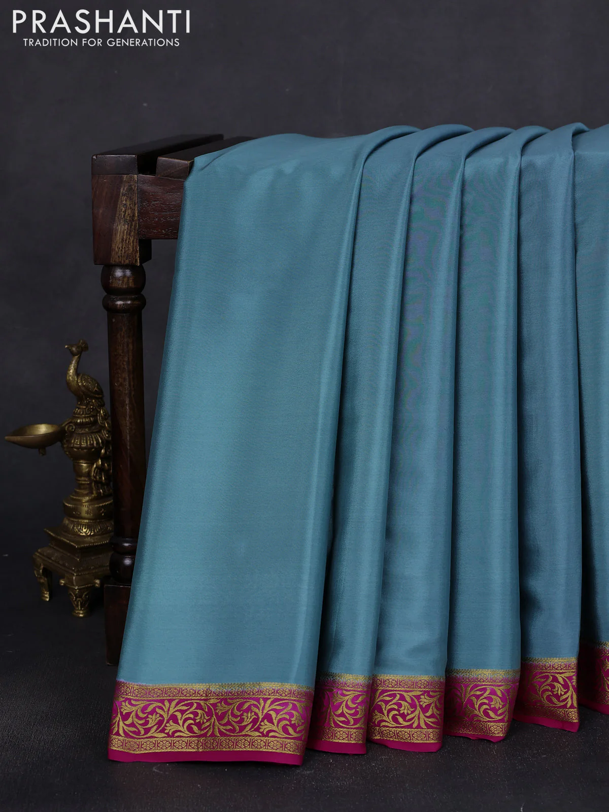 Pure mysore silk saree pastel blue and pink with plain body and zari woven border