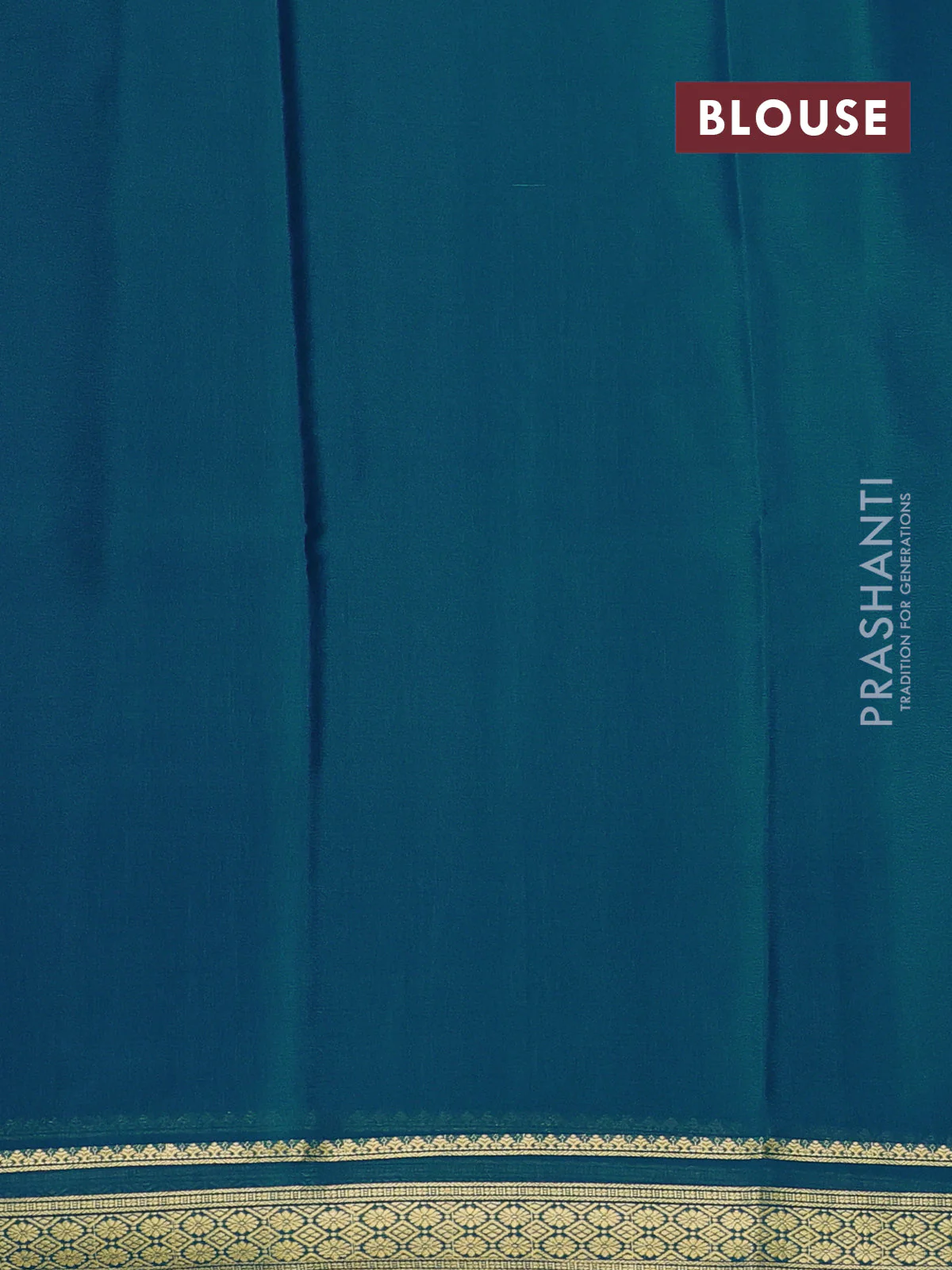Pure mysore silk saree peacock blue with plain body and zari woven border - Image 3