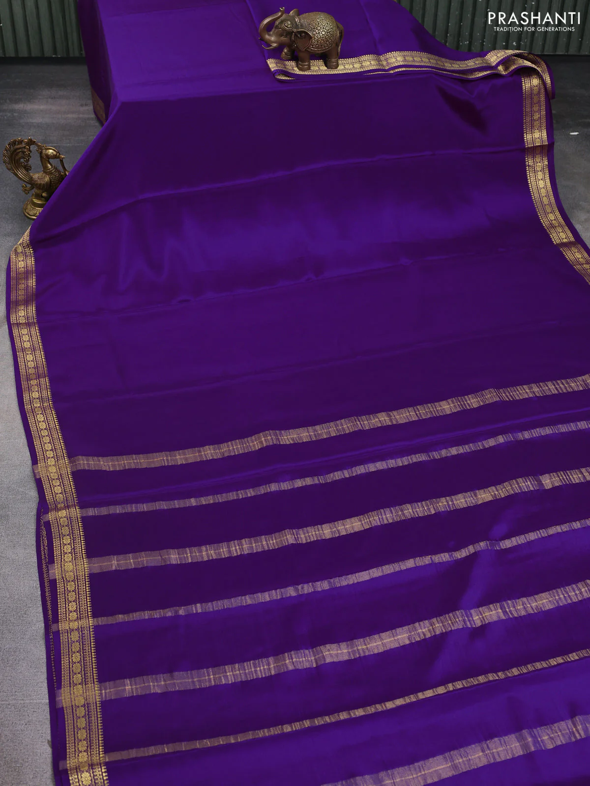 Pure mysore silk saree purple with plain body and zari woven border - Image 2