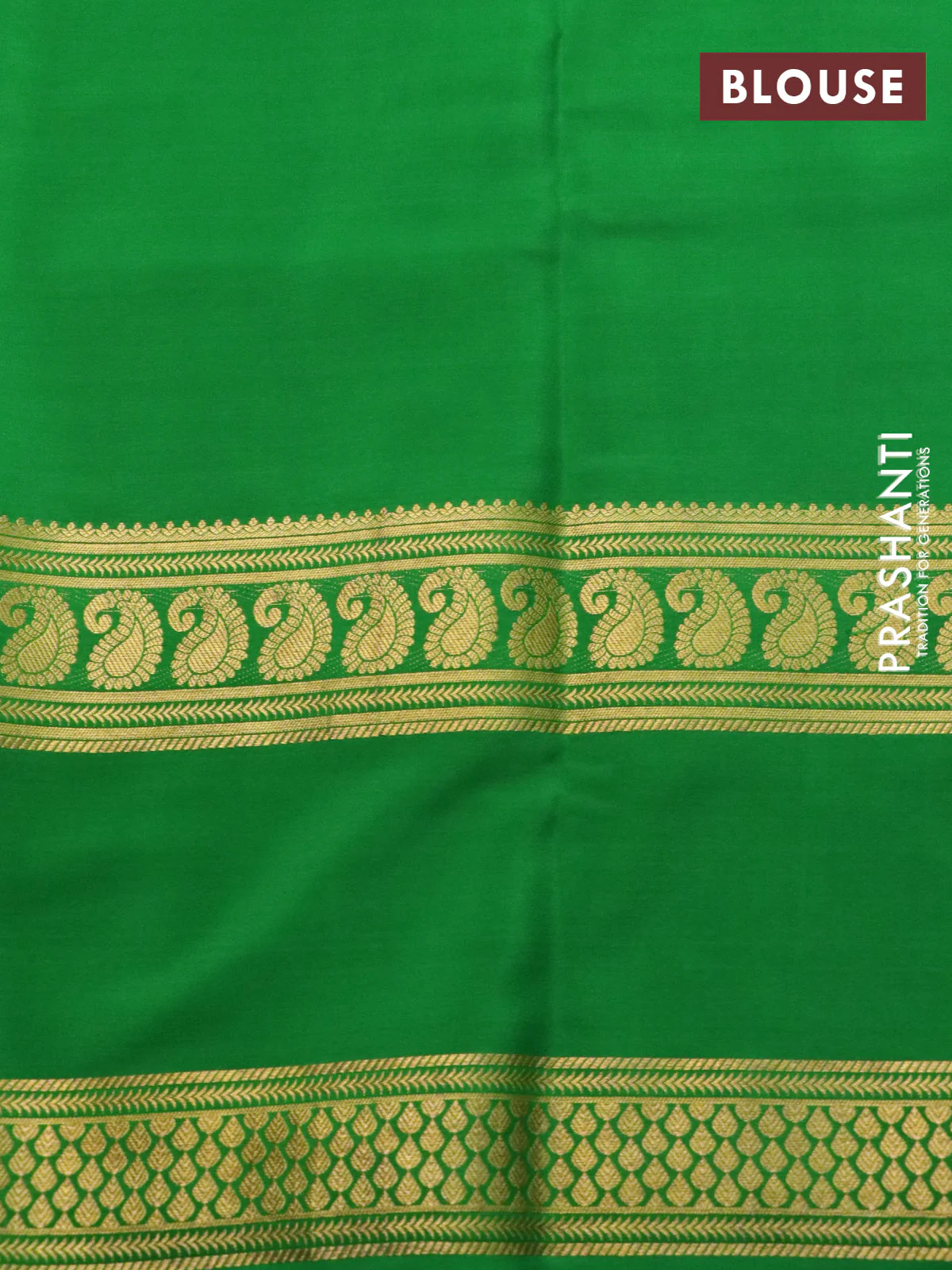 Pure mysore silk saree red and green cs blue with plain body and rettapet zari woven border - Image 4