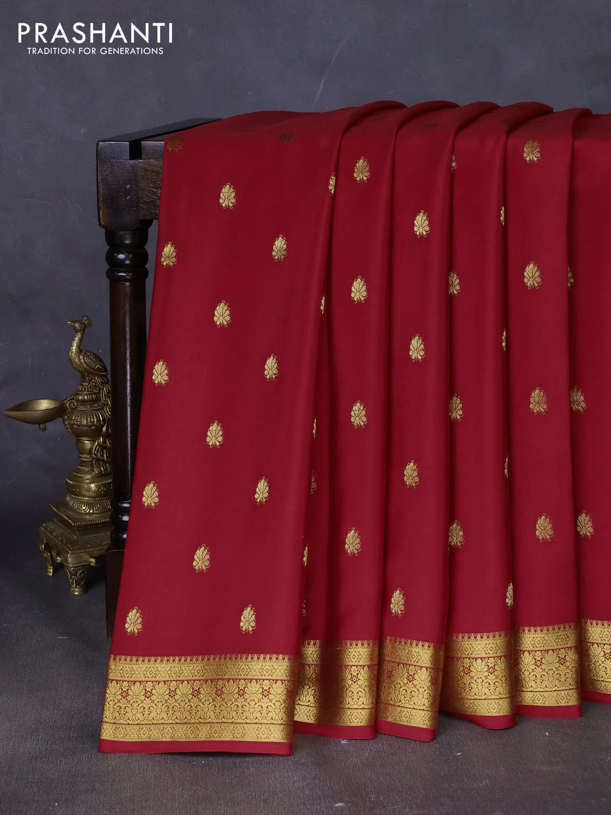 Pure mysore silk saree red with allover zari woven buttas and zari woven border