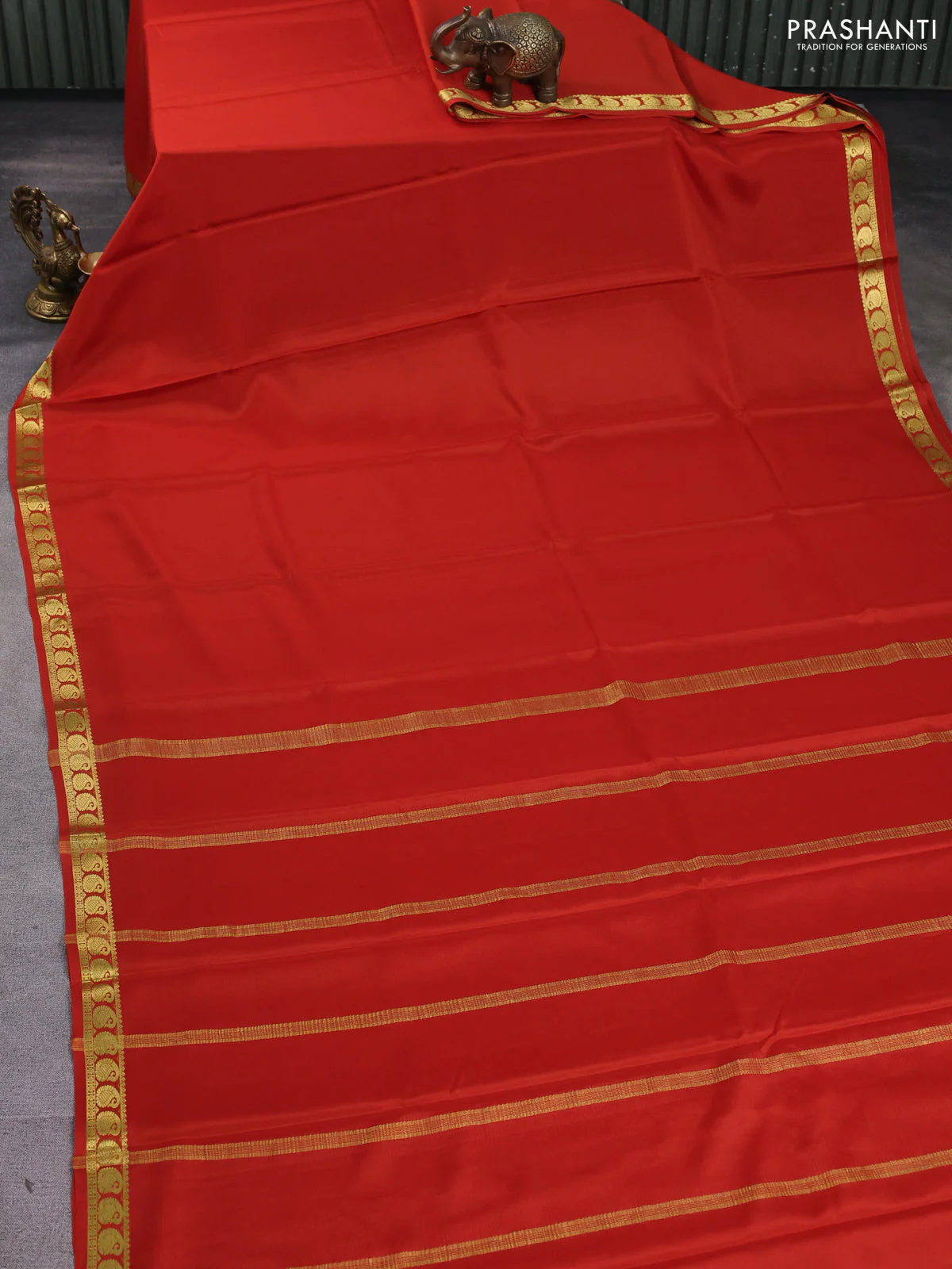 Pure mysore silk saree rust shade with plain body and paisley zari woven border - Image 2