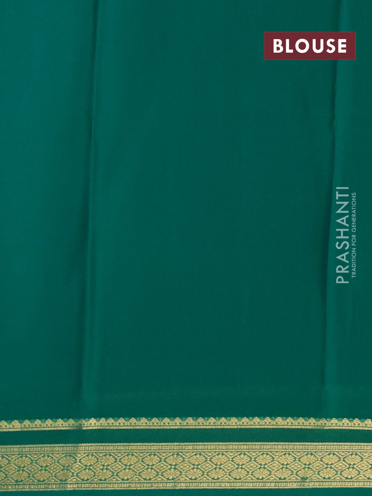 Pure mysore silk saree teal green with plain body and zari woven border - Image 3