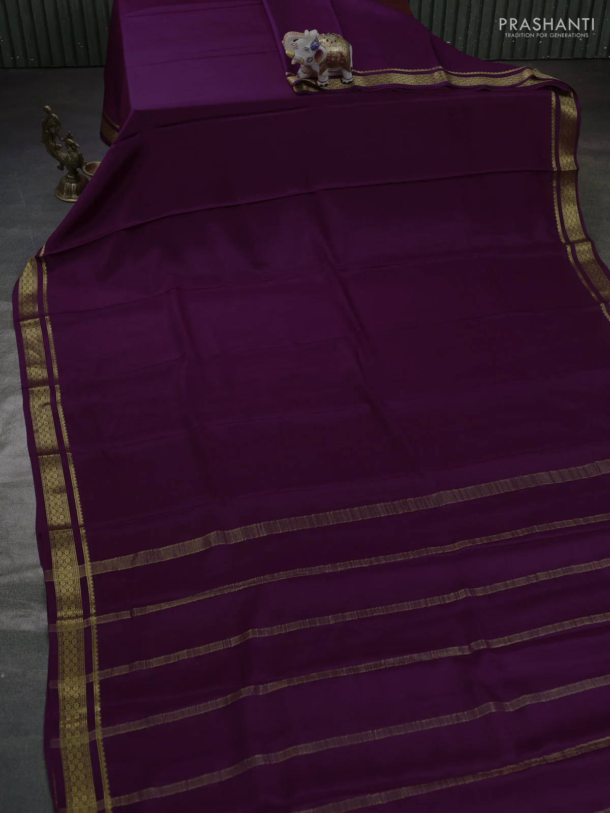 Pure mysore silk saree wine shade with plain body and zari woven border - Image 2