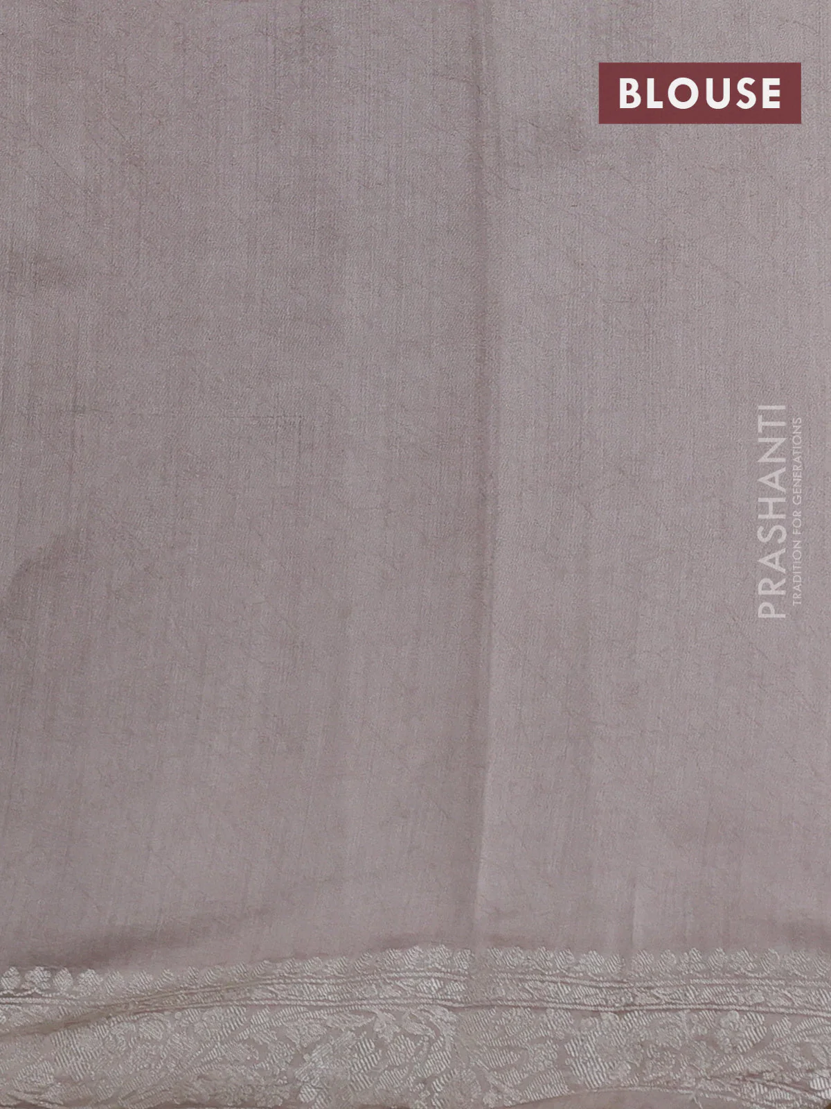 Pure organza partly silk saree pastel peach and grey shade with silver zari stripe pattern and silver zari woven border - Image 4