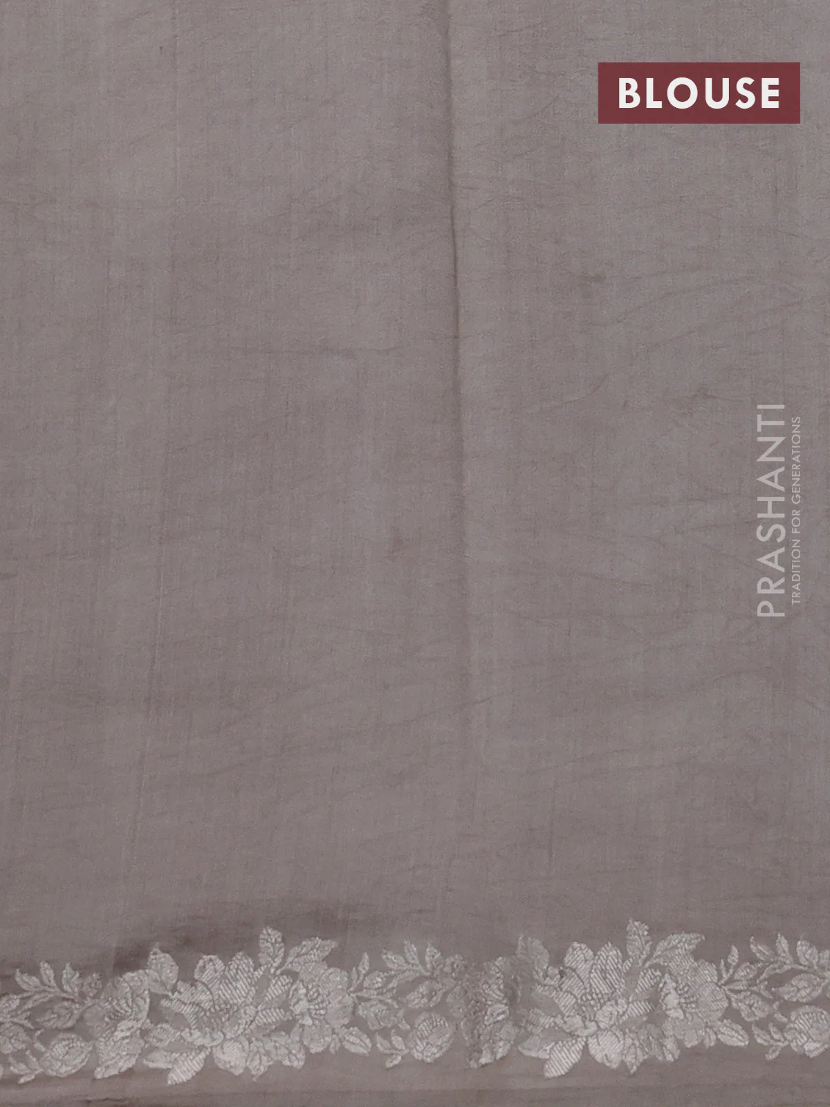 Pure organza partly silk saree pastel peach and grey shade with silver zari stripe pattern and silver zari woven floral border - Image 4