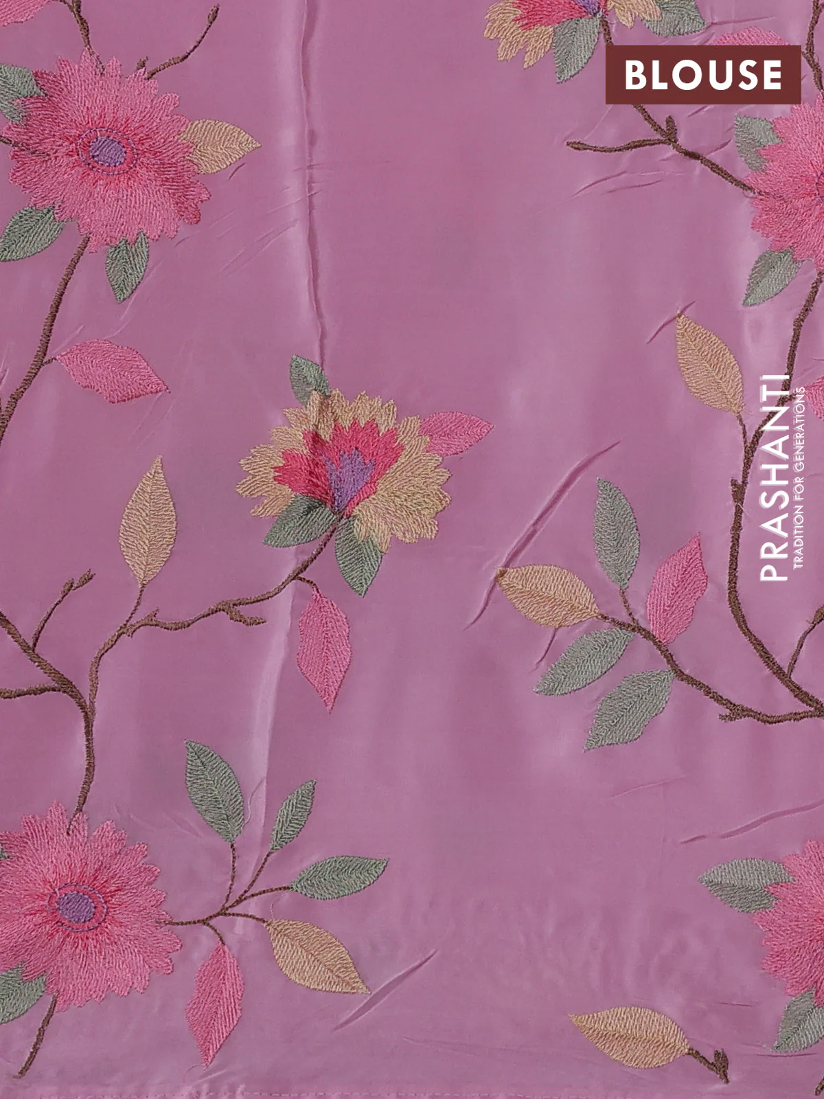 Pure organza silk saree baby pink with thread woven embroidery buttas and floral embroidery border - Image 3