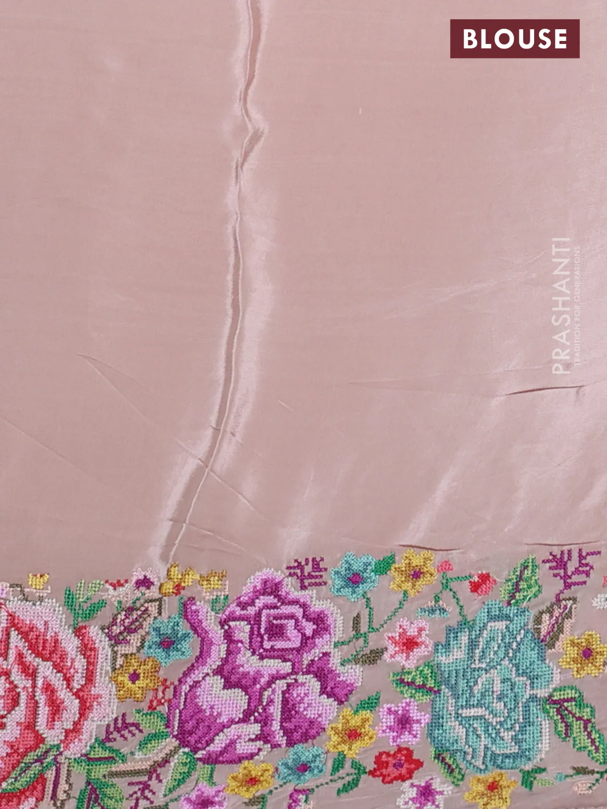 Pure organza silk saree beige with embroidery buttas and petite embroidery border - Image 3