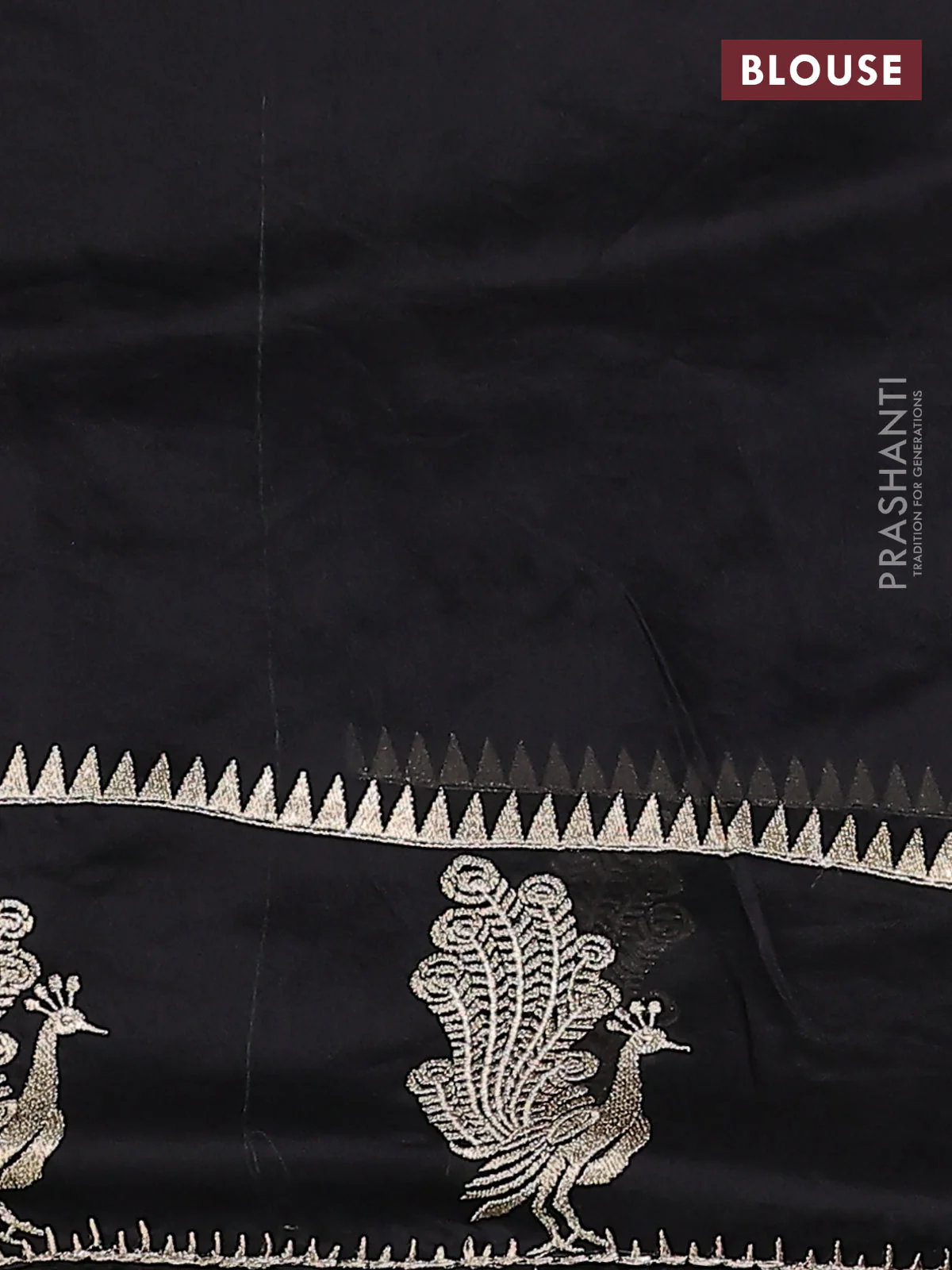 Pure organza silk saree black with allover embroidery and zari woven butta border - Image 4