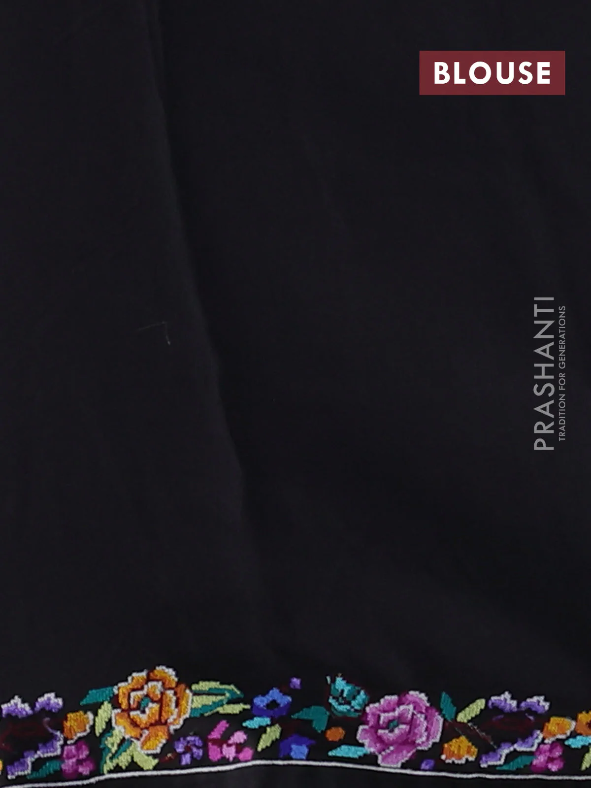 Pure organza silk saree black with embroidery buttas and convent embroidery border - Image 3
