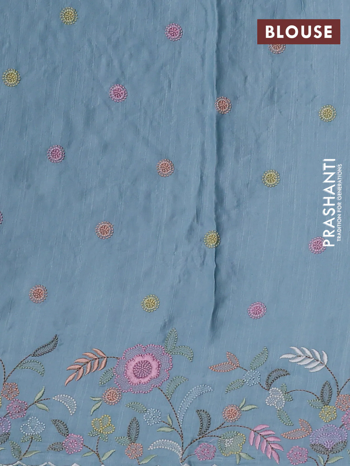 Pure organza silk saree blue shade with floral embroidery work and lace work border - Image 3