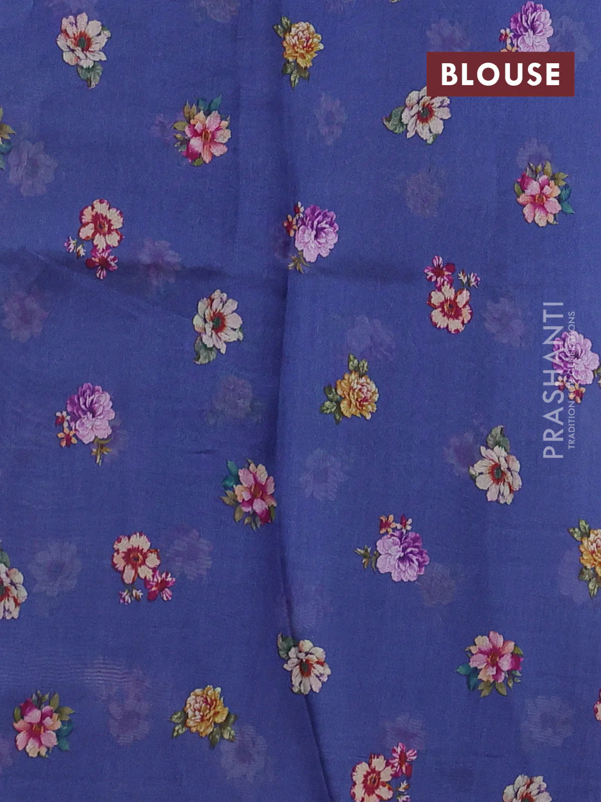 Pure organza silk saree blue with floral digital prints & zari stripe pattern and zari woven piping border - Image 3