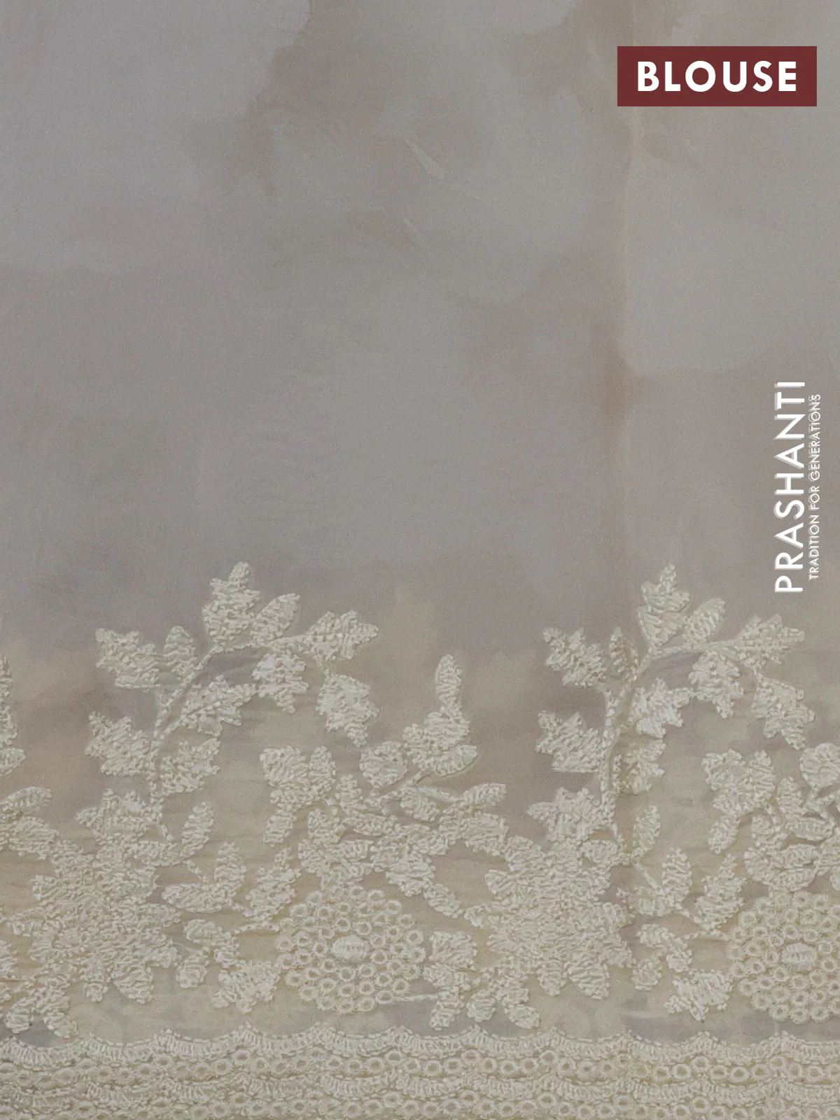 Pure organza silk saree cream with floral prints and floral embroidery border - Image 3