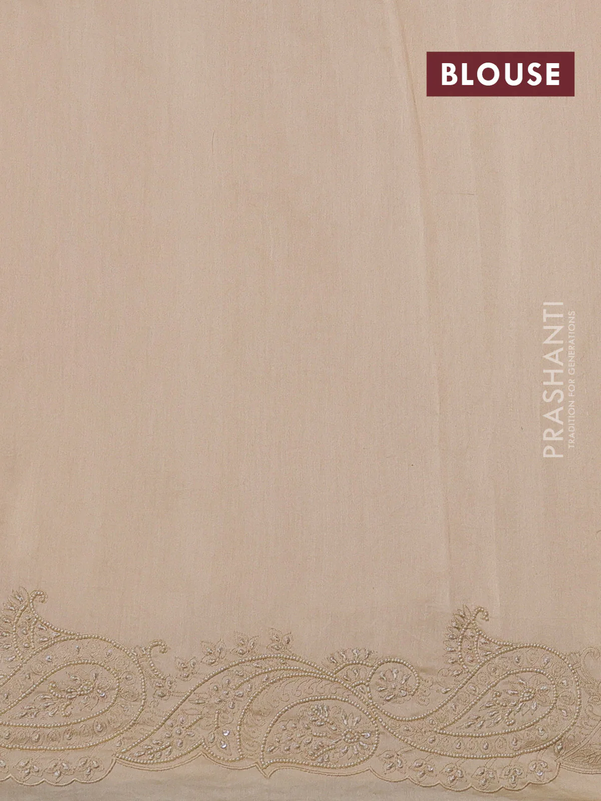 Pure organza silk saree cream with mirror embroidery buttas and embroidered beaded border - Image 3