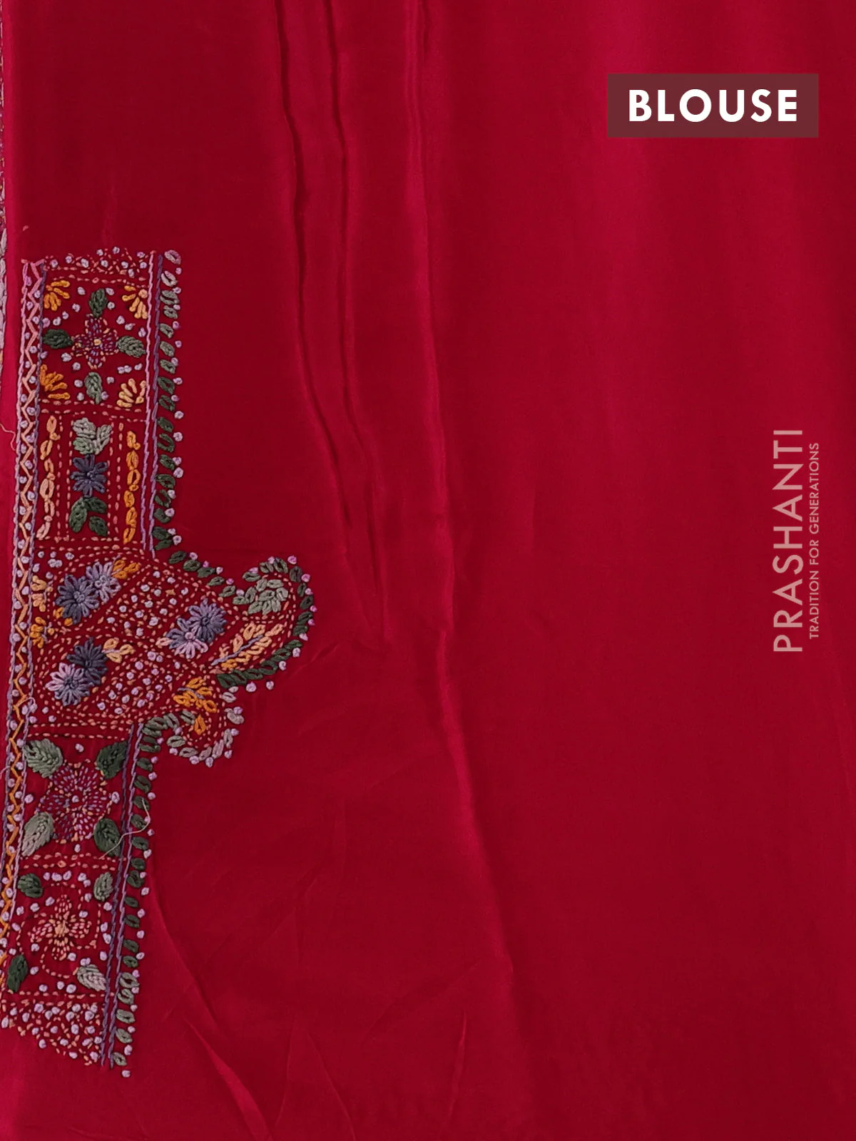 Pure organza silk saree dark pink with kantha stitch work buttas and kantha stitch work border - Image 3
