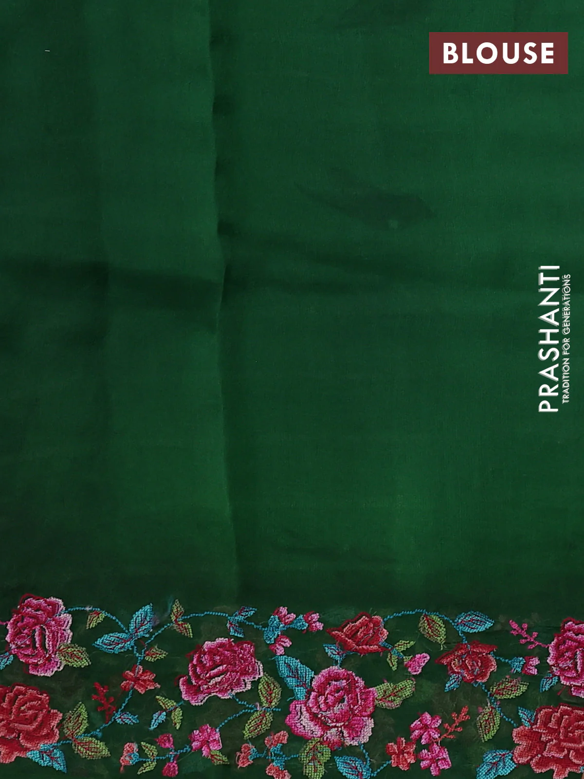 Pure organza silk saree green with allover zari weaves and floral embroidery border - Image 3