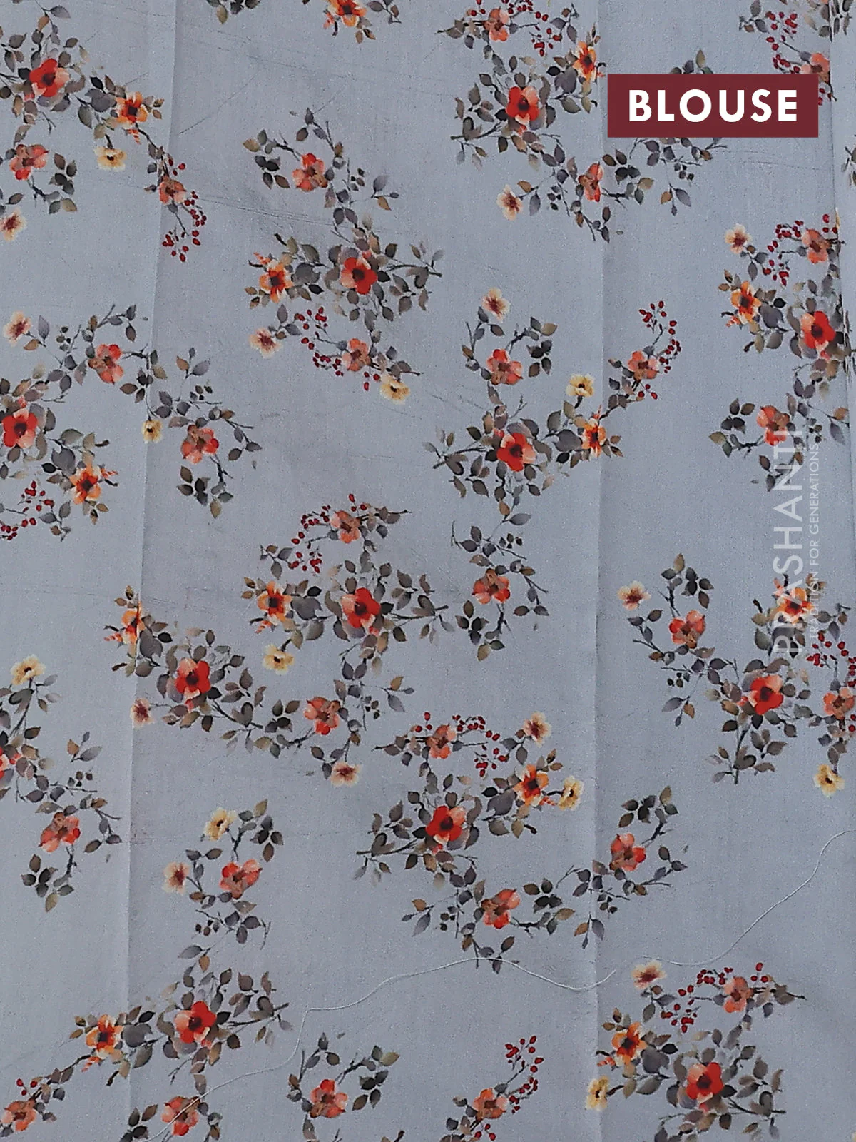 Pure organza silk saree grey with allover zari strip & floral digital prints and floral digital printed border - Image 3