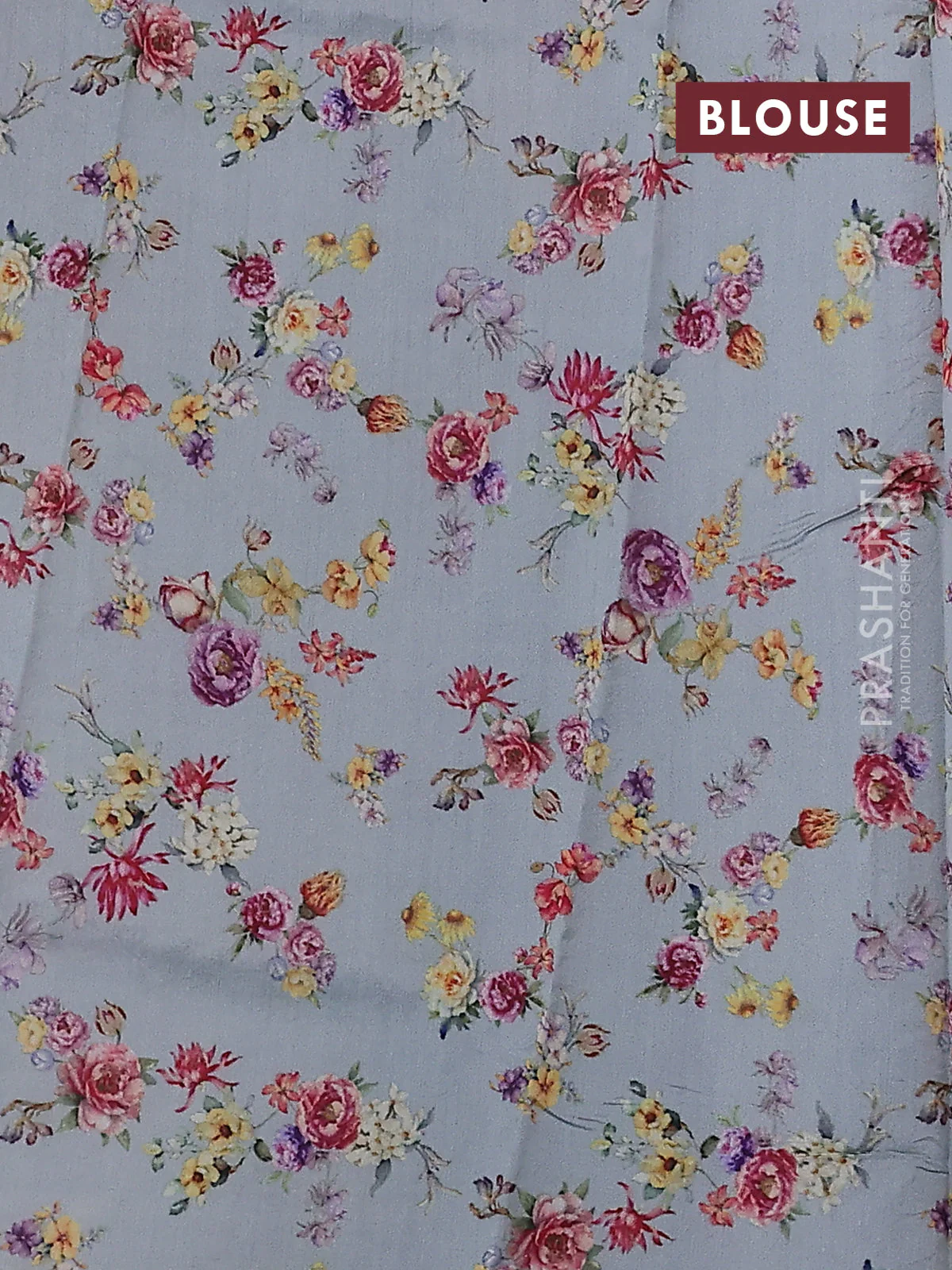 Pure organza silk saree grey with allover zari strip & floral digital prints and floral digital printed border - Image 3
