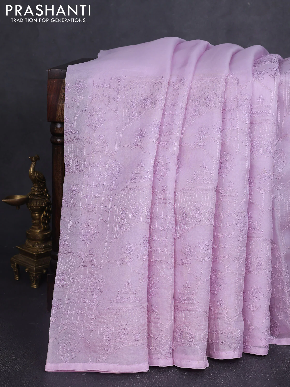 Pure organza silk saree lavender with allover embroidery sequin work