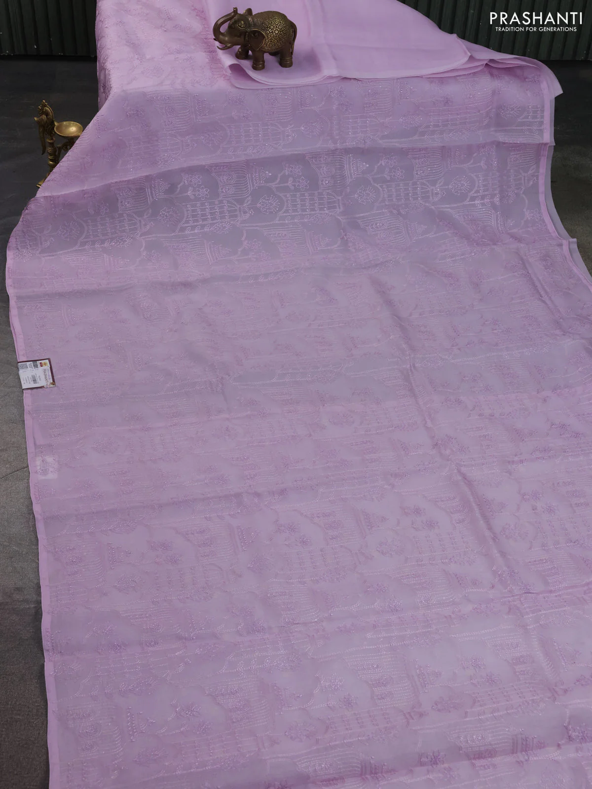 Pure organza silk saree lavender with allover embroidery sequin work - Image 2