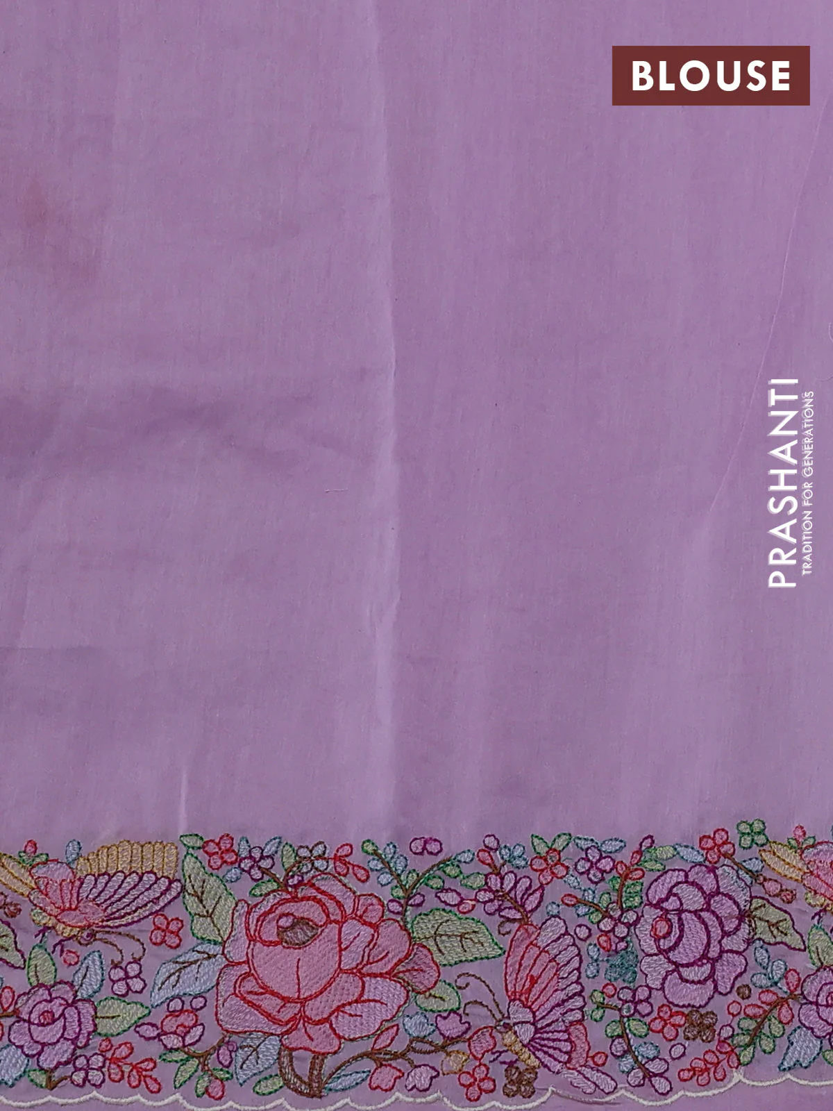 Pure organza silk saree lavender with allover silver & zari stripes pattern and floral embroidery border - Image 3