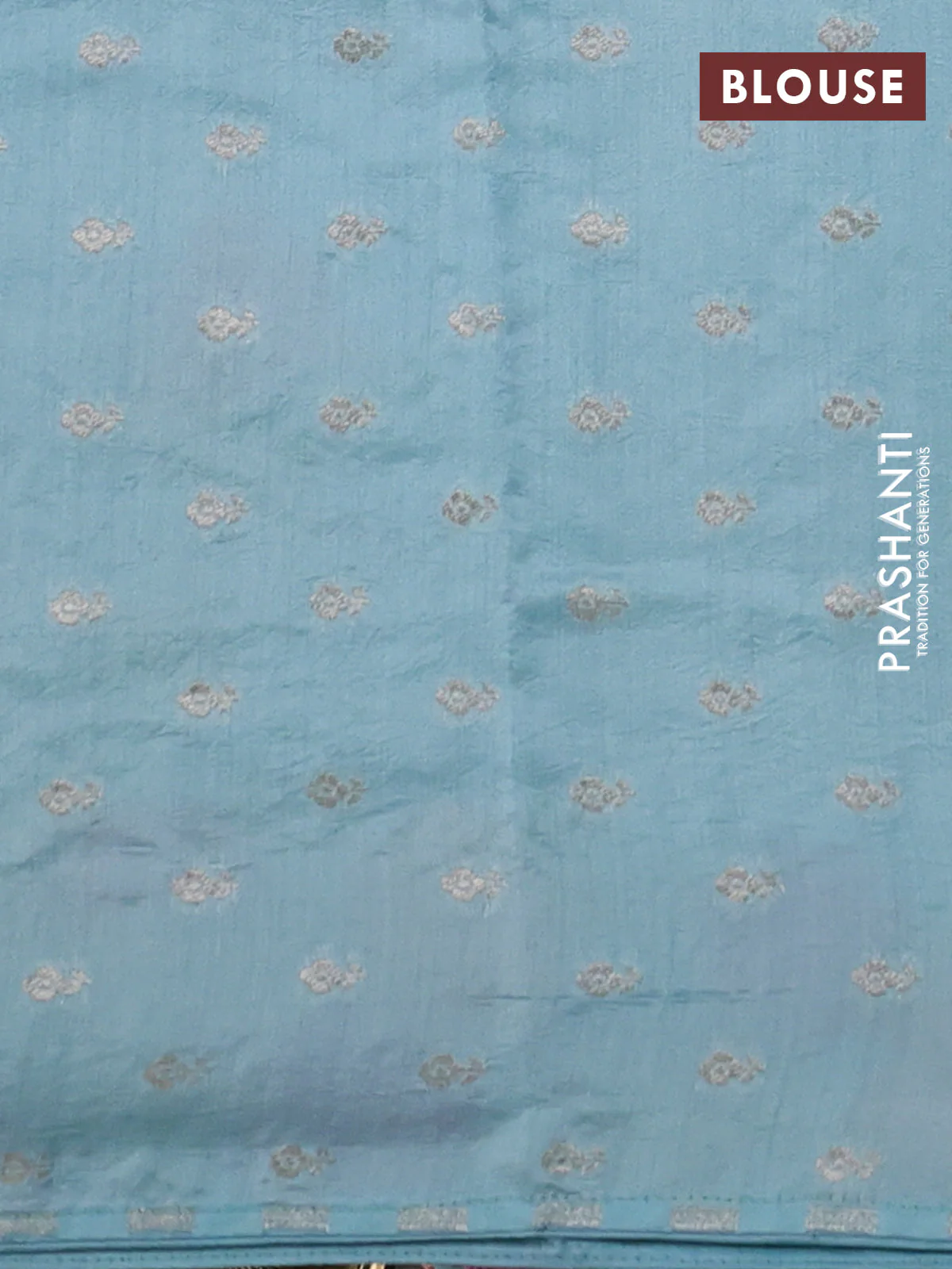 Pure organza silk saree light blue with floral embroidery buttas and floral embroidery border - Image 3