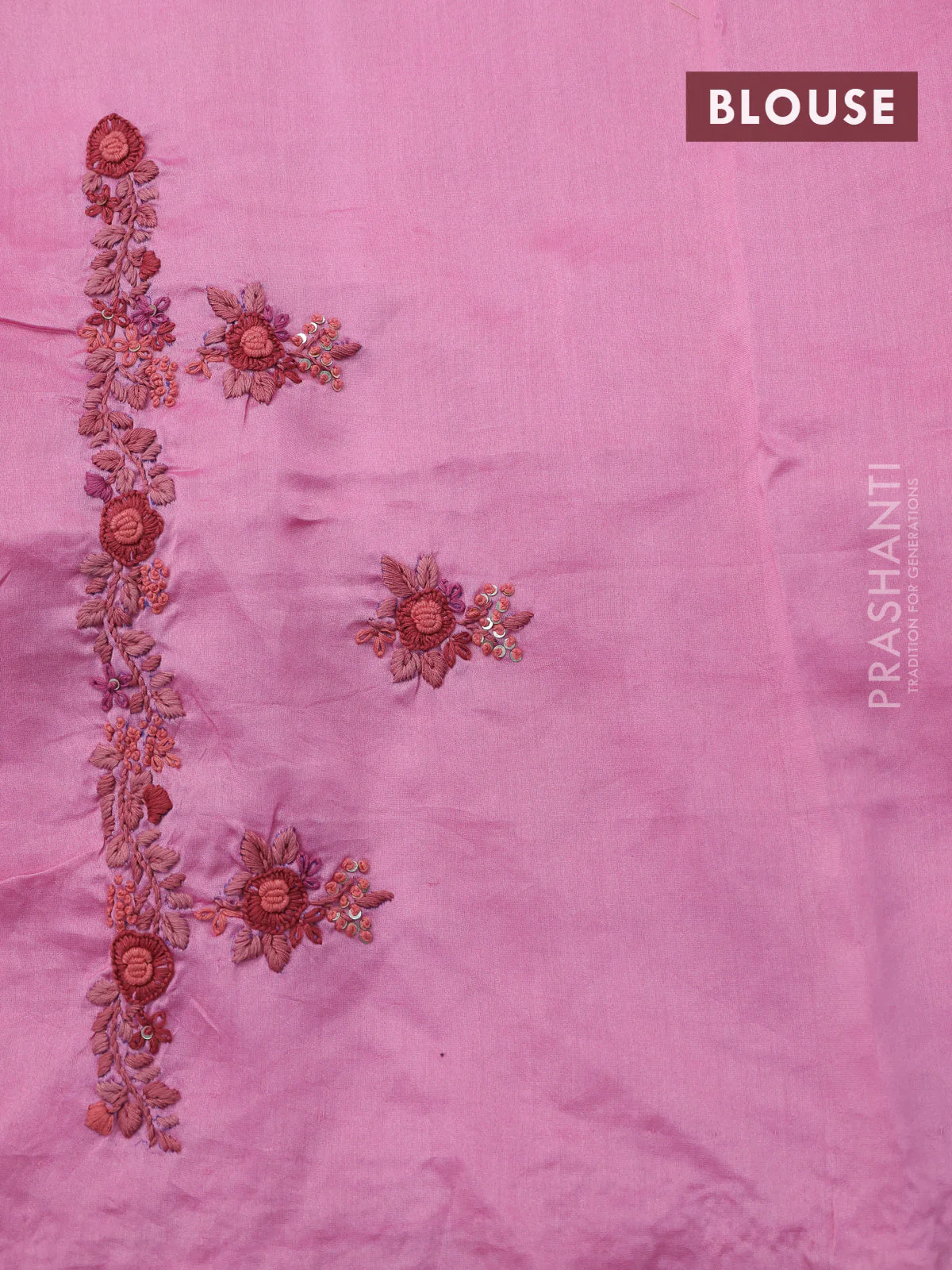 Pure organza silk saree light pink with allover stripes pattern & embroidery work buttas and embroidery sequin work border - Image 4