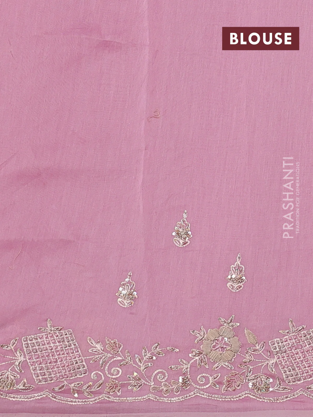 Pure organza silk saree light pink with allover zari stripe pattern & zardosi work and embroidery zardosi border - Image 3