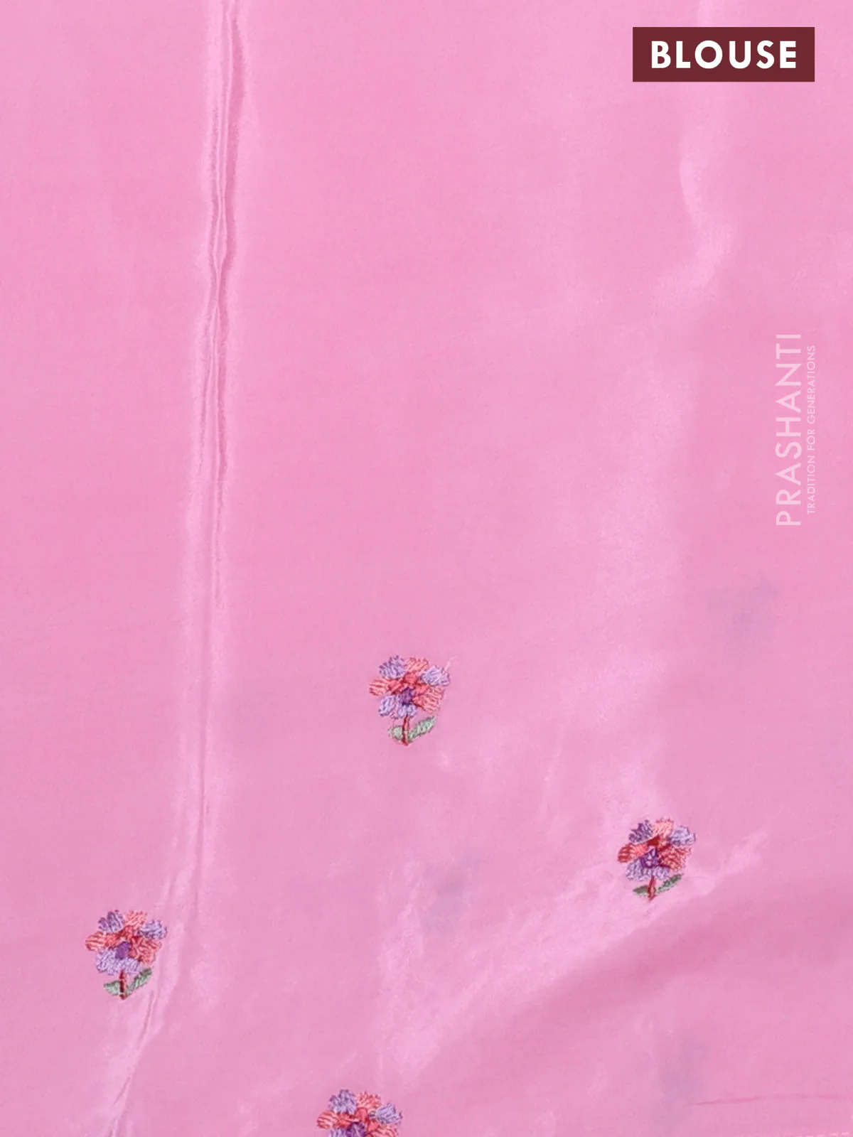 Pure organza silk saree light pink with plain body and floral embroidery border - Image 3