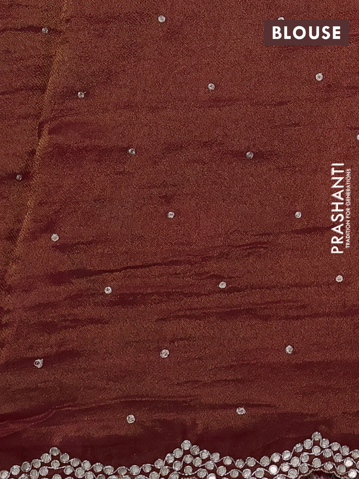 Pure organza silk saree maroon with allover prints & embroidery work and zardosi gotapatti work border - Image 3