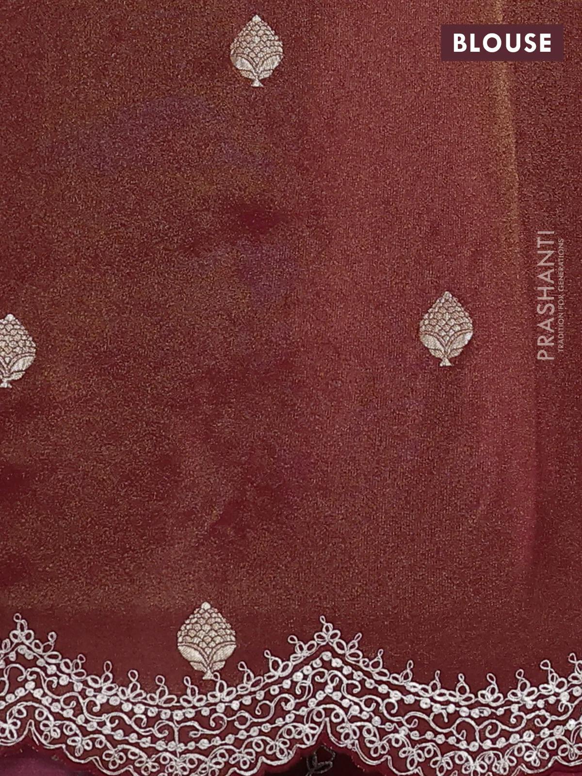 Pure organza silk saree maroon with allover prints & pita work and embroidery border - Image 4