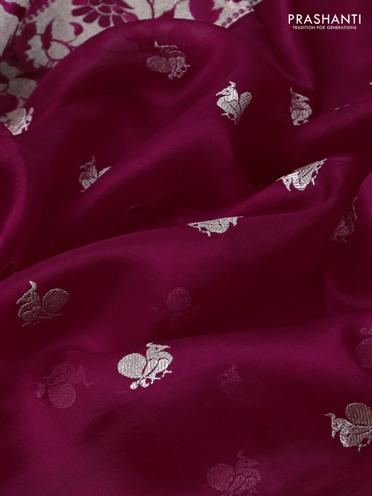 Pure organza silk saree maroon with annam zari woven buttas and peacock design zari woven border - Image 3