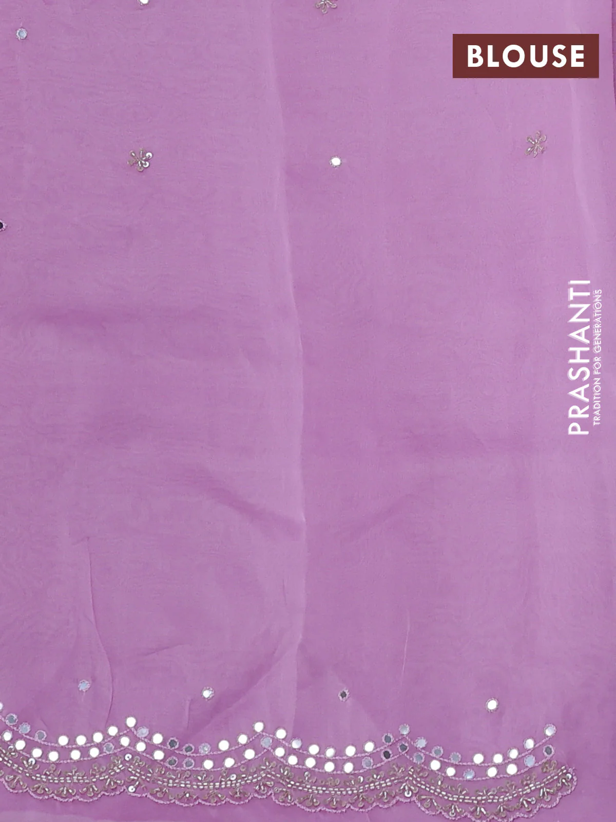 Pure organza silk saree mild lavender with allover zari weaves and sequin mirror work border - Image 3