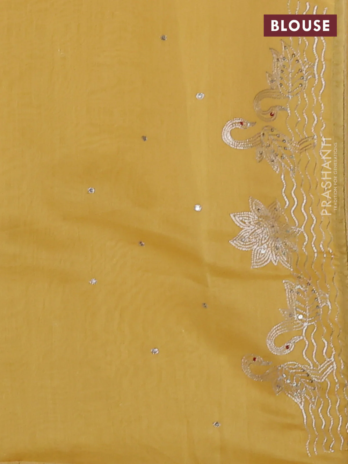 Pure organza silk saree mustard yellow with sequin work and zari woven border - Image 4