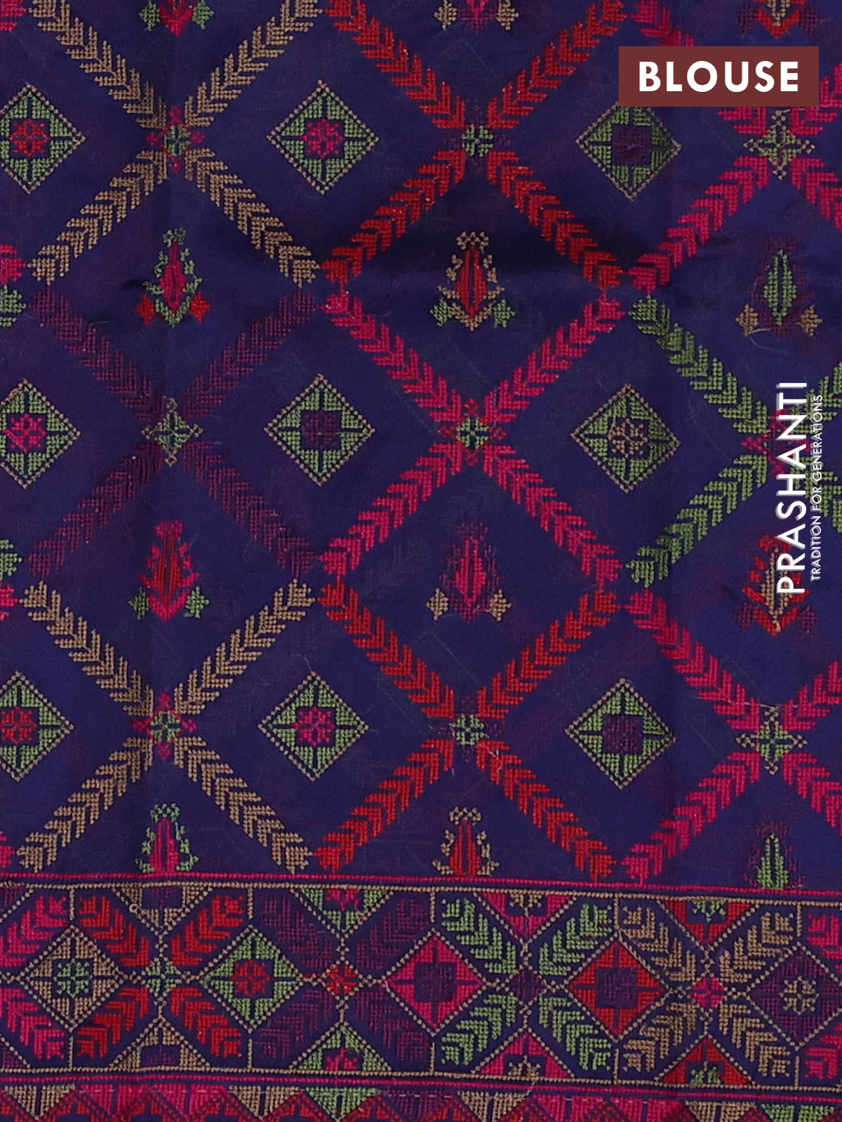 Pure organza silk saree navy blue with plain body and embroidery work border - Image 3