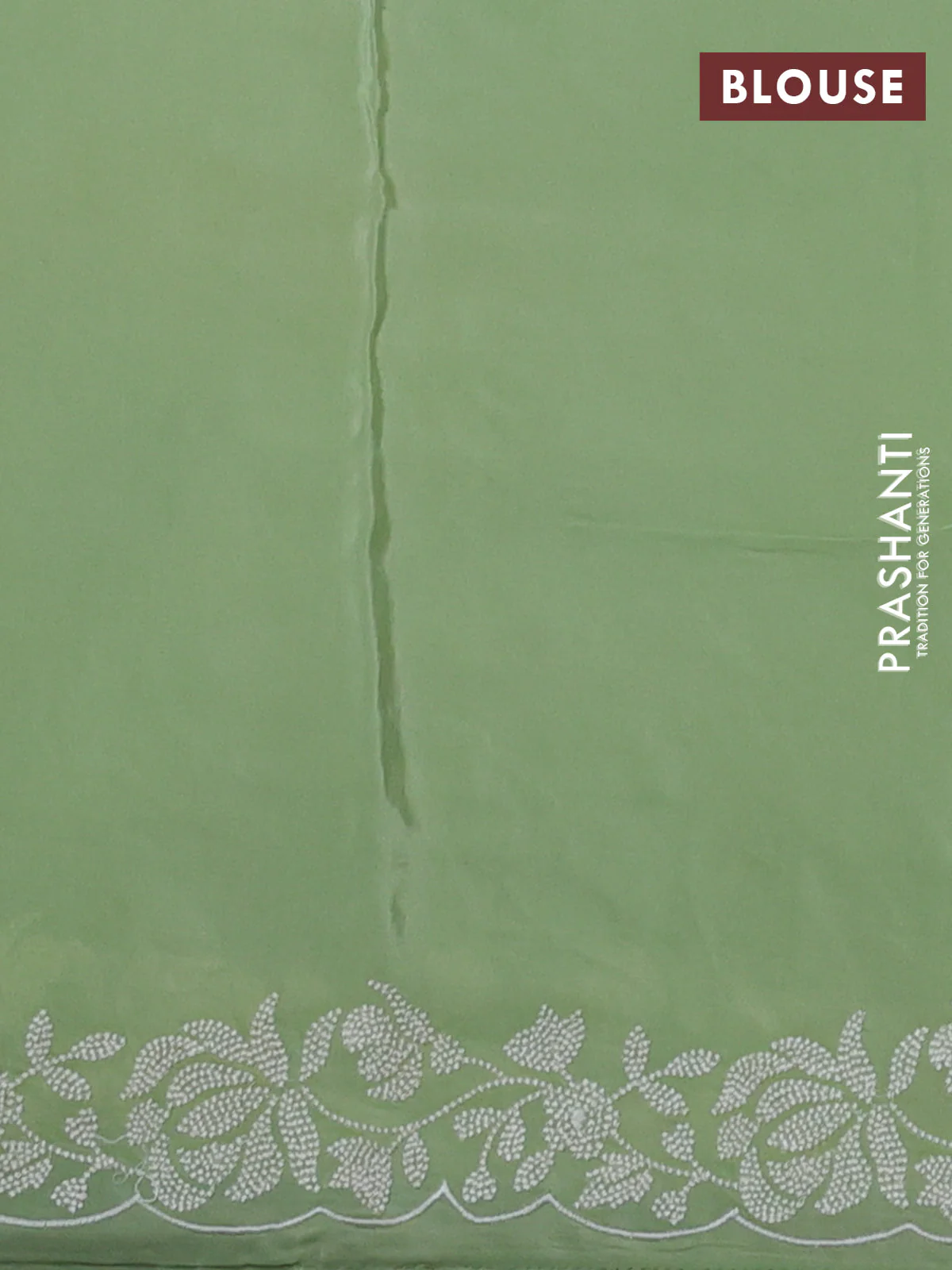 Pure organza silk saree off white and pastel green with allover floral embroidery - Image 3