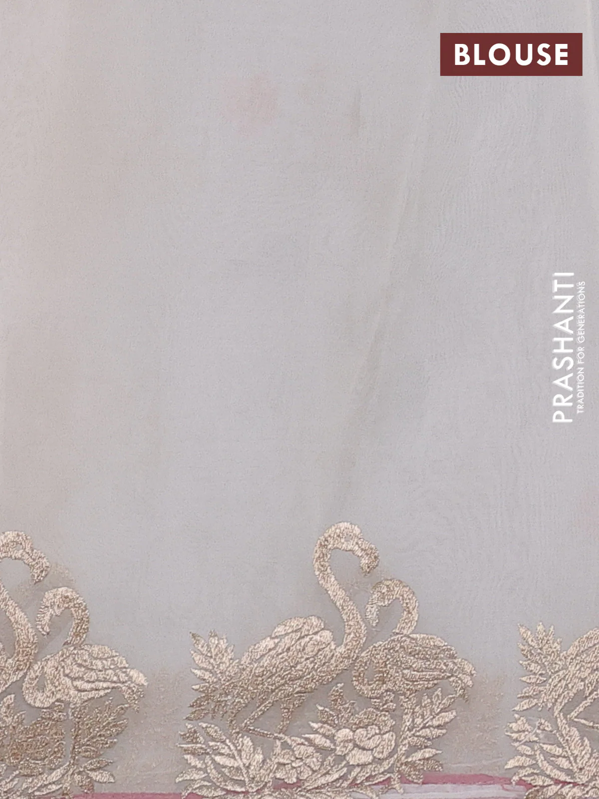 Pure organza silk saree off white and red with allover embroidery work and embroidery butta border - Image 3