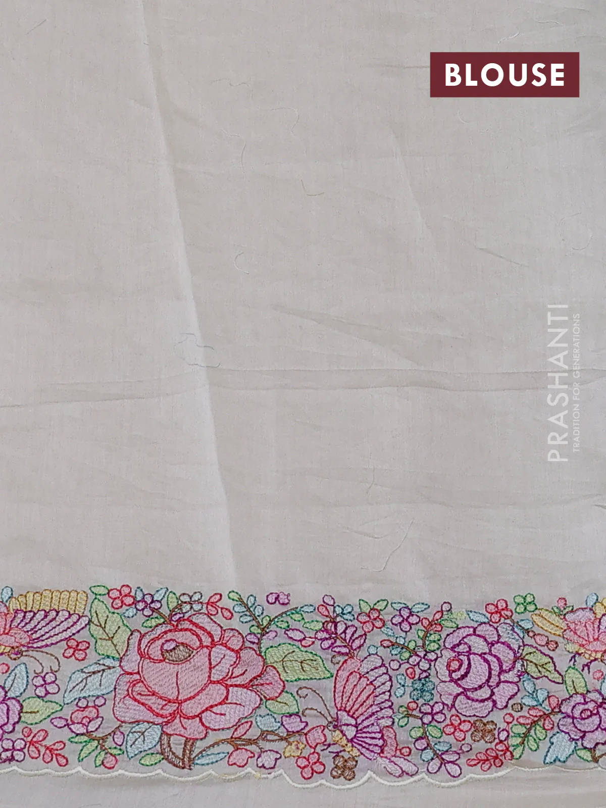 Pure organza silk saree off white with allover zari stripe pattern & zardosi work and embroidered border - Image 3