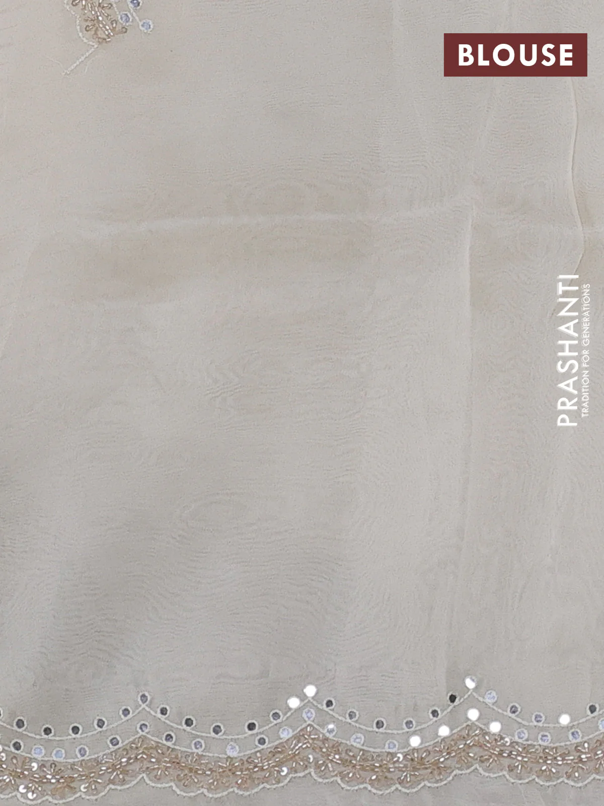 Pure organza silk saree off white with allover zari weaves and sequin mirror work border - Image 3