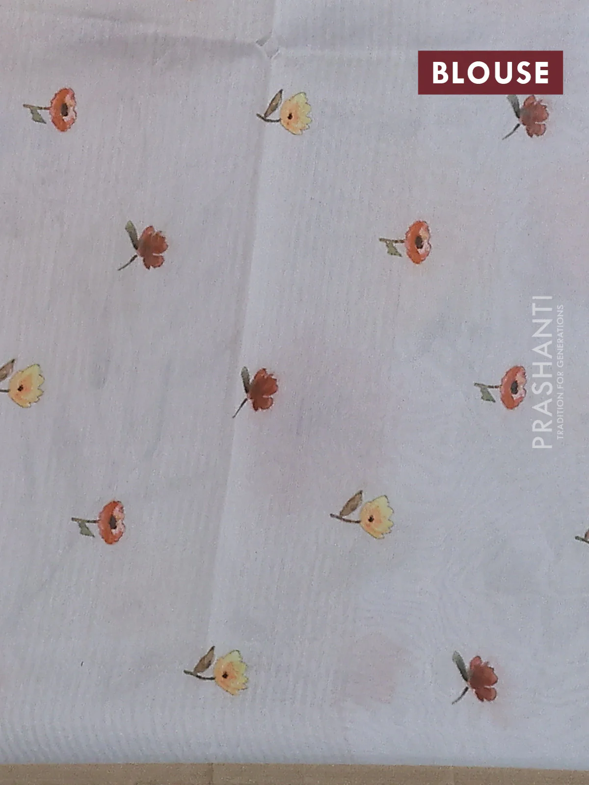 Pure organza silk saree off white with floral digital prints & zari stripe pattern and zari woven piping border - Image 3