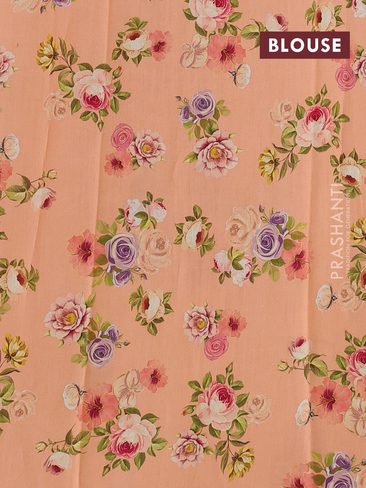 Pure organza silk saree orange with allover floral digital prints & zari stripe pattern in borderless style - Image 3