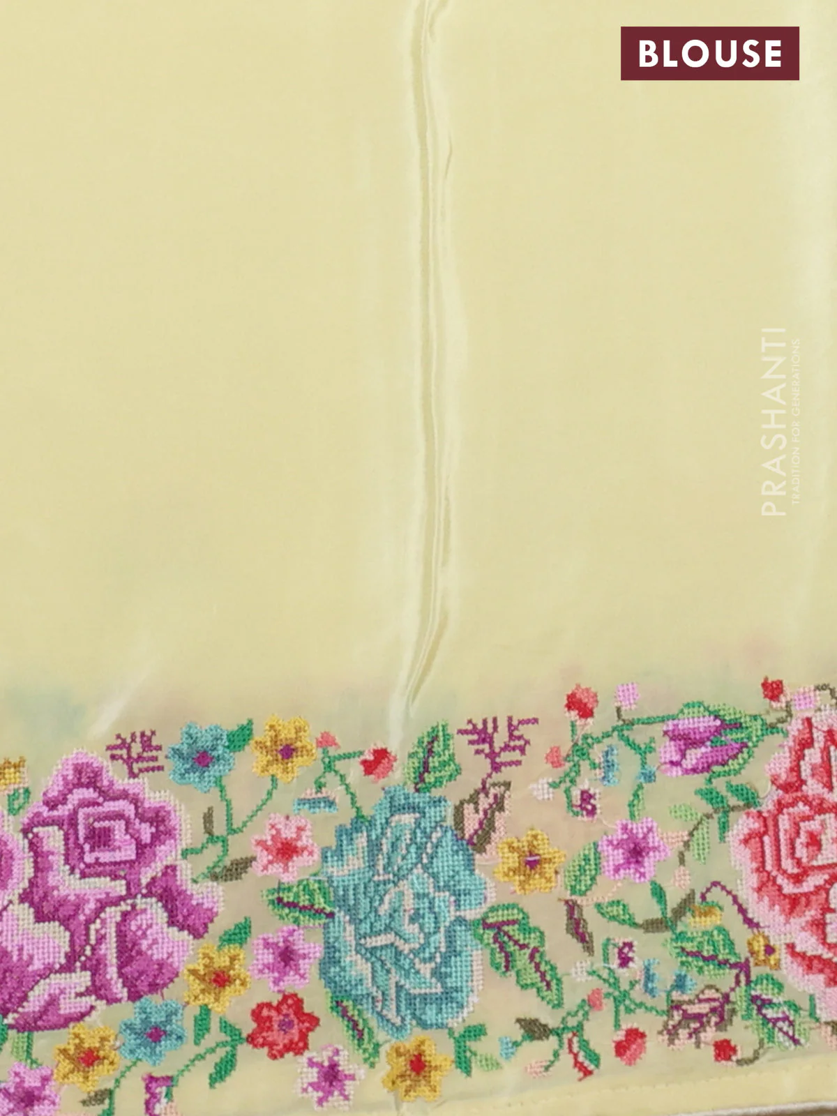 Pure organza silk saree pale yellow with embroidery buttas and petite embroidery border - Image 3