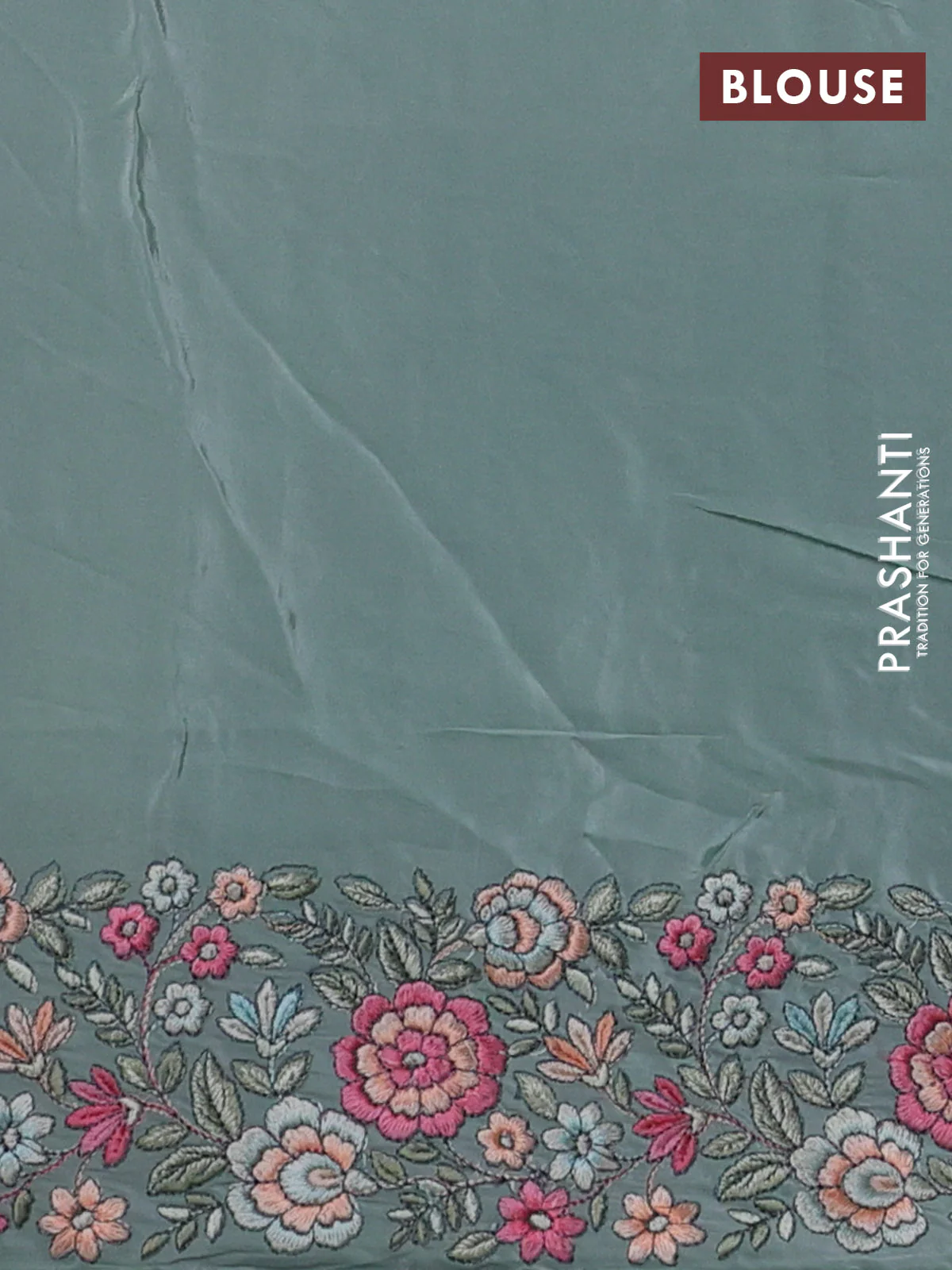 Pure organza silk saree pastel blue shade with allover embroidery and floral embroidery border - Image 3