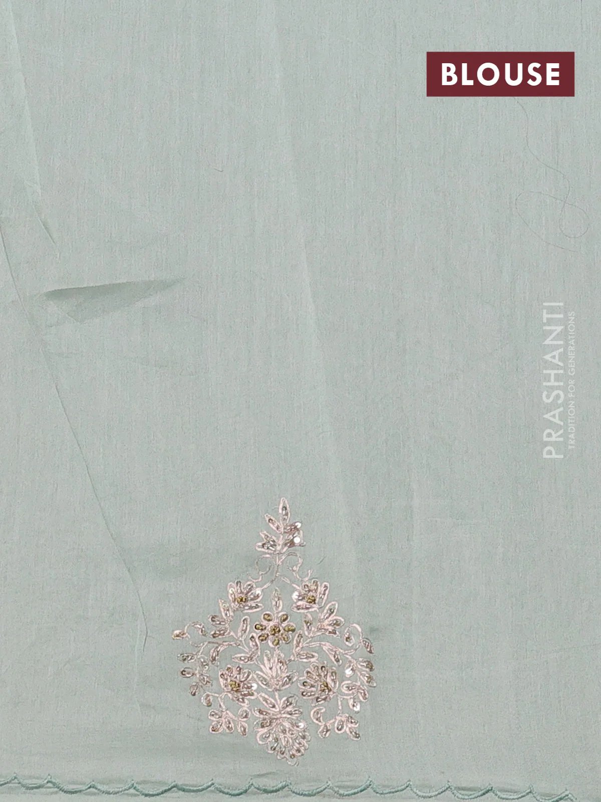 Pure organza silk saree pastel blue shade with allover zari stripe pattern & zardosi work and zari woven piping border - Image 3