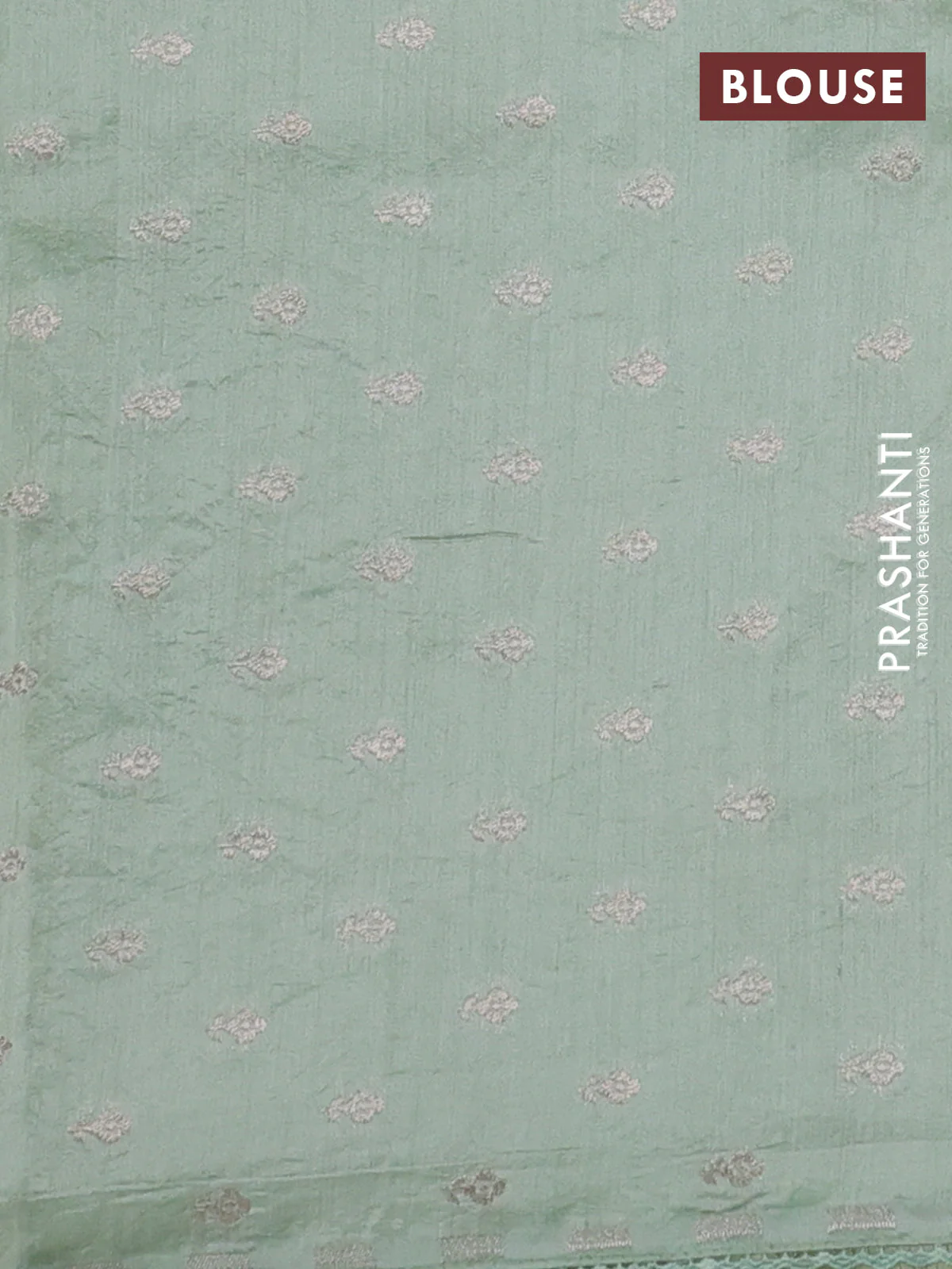 Pure organza silk saree pastel green with allover embroidery and lace work border - Image 3