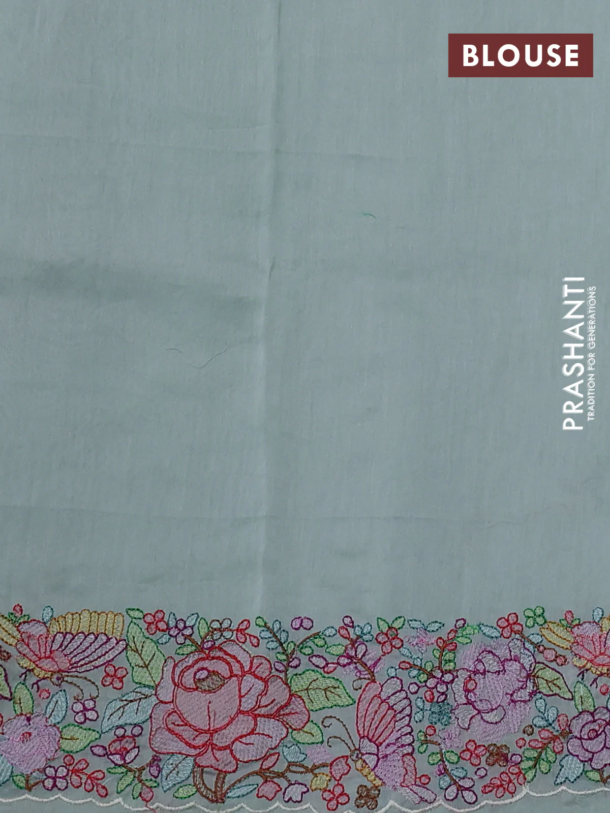 Pure organza silk saree pastel green with allover silver & zari stripes pattern and floral embroidery border - Image 3